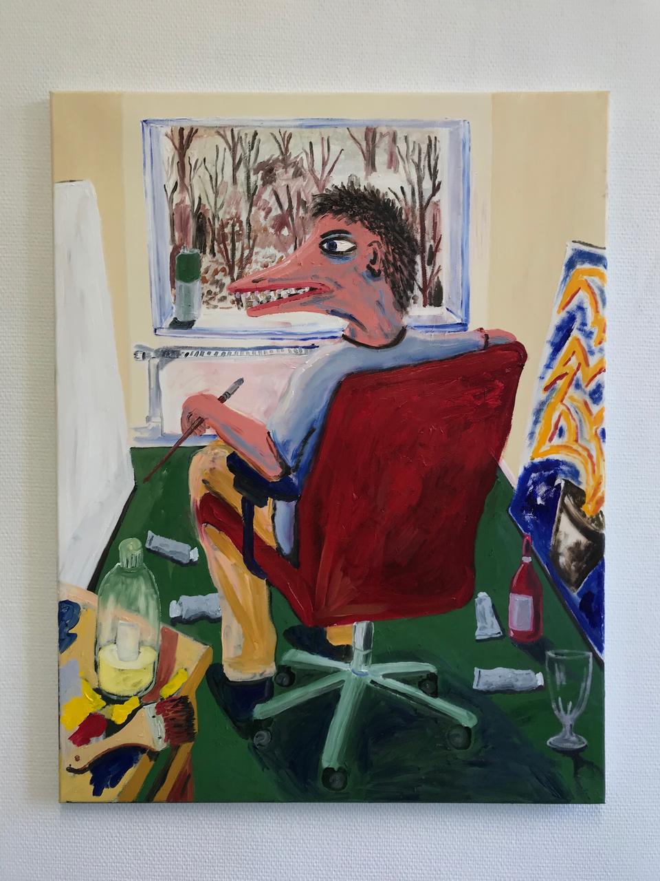 Creative arts, Textile, Paint, Art, Chair, Painting, Rectangle, Artist