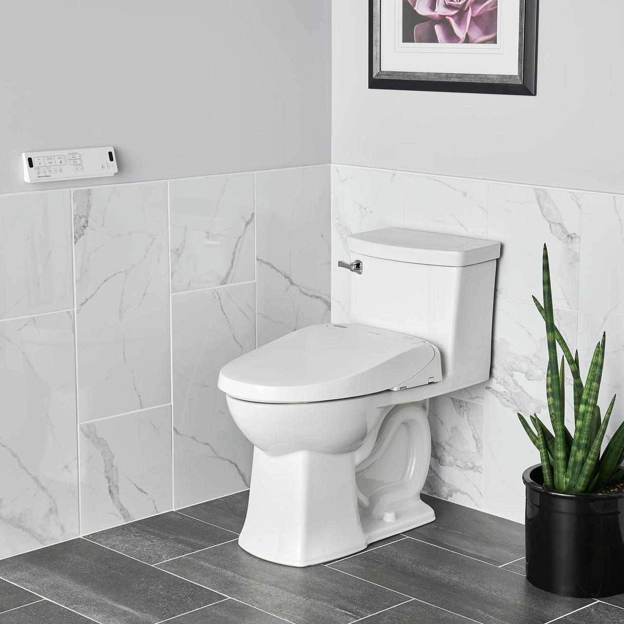 Toilet seat, Plumbing fixture, Interior design, Plant, White, Bathroom, Black, Purple, Flowerpot