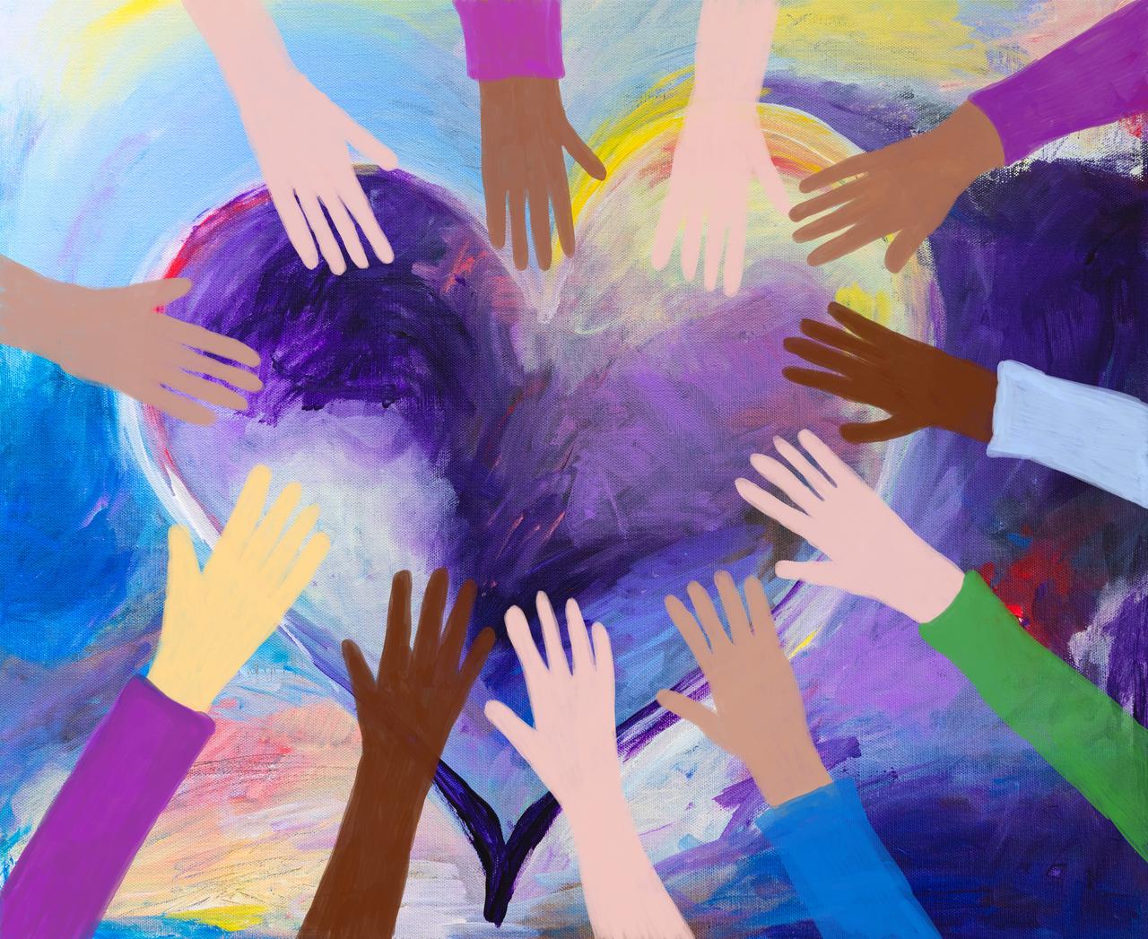 People in nature, Hand, Vertebrate, Paint, Textile, Art, Finger, Gesture, Painting, Happy