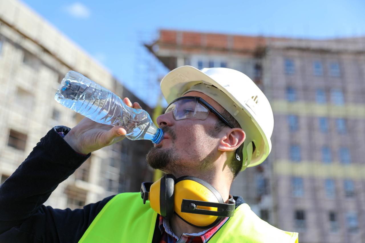 Worker taking water break