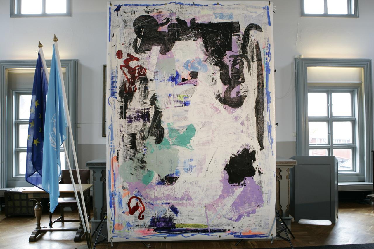 Window, Purple, Textile, Paint, Floor, Building, Art