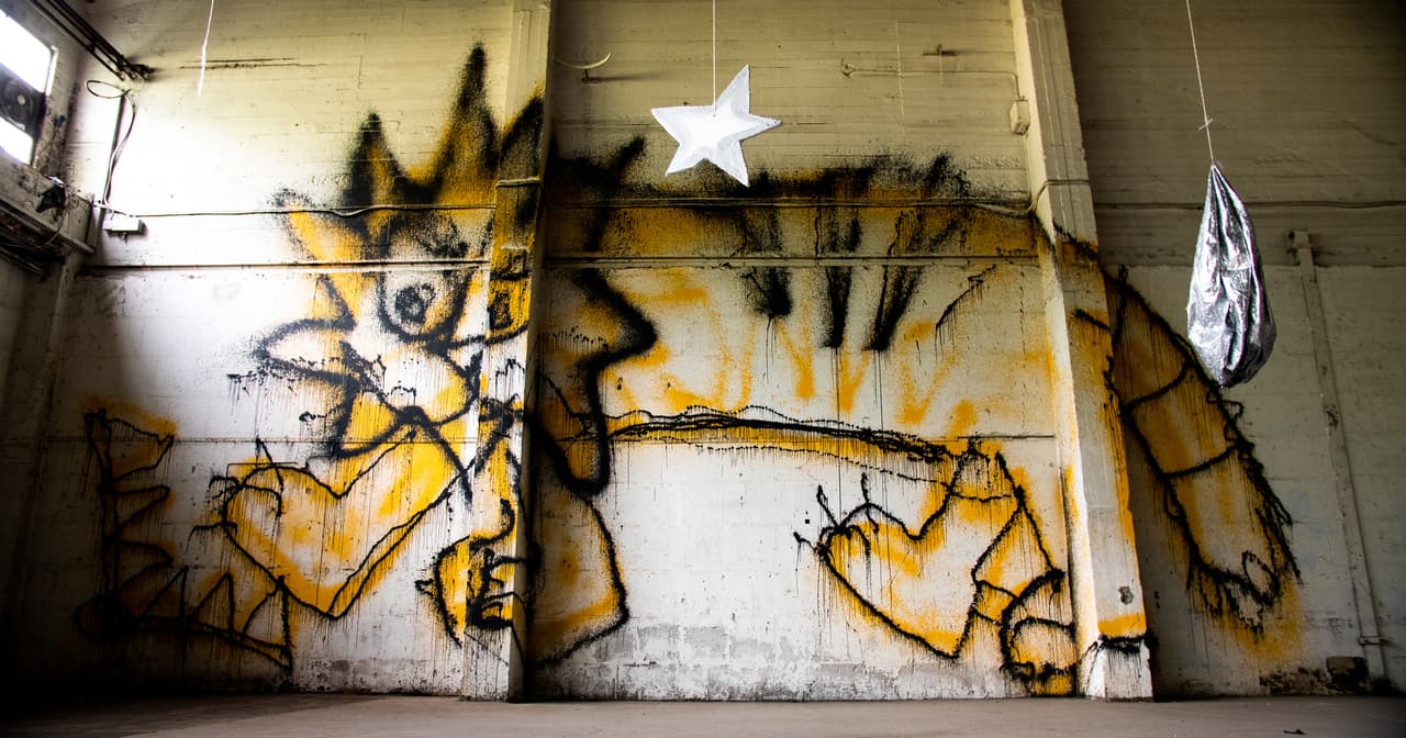 Paint, Yellow, Architecture, Font, Graffiti, Painting, Wood, Art