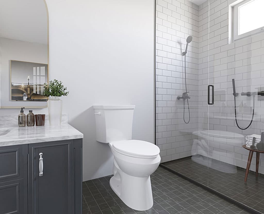 Shower head, Plumbing fixture, Property, White, Bathroom, Cabinetry, Purple, Plant