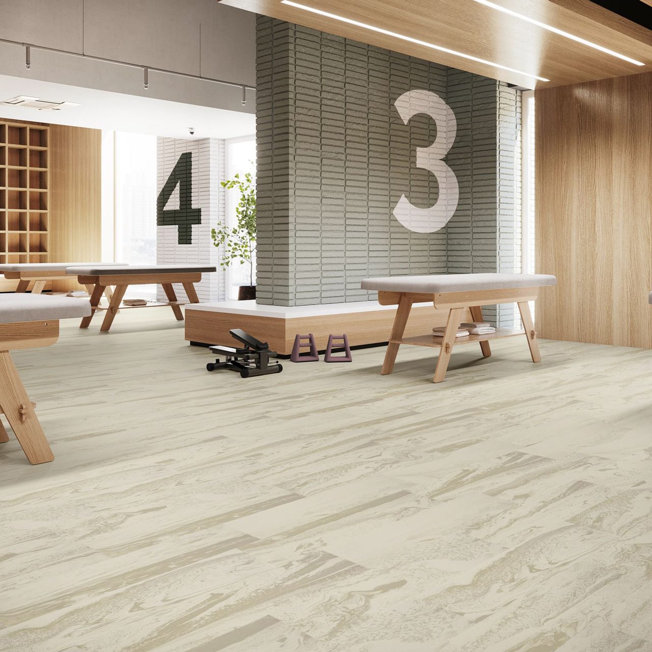 Interior design, Furniture, Property, Wood, Table, Lighting, Flooring, Floor, Plant, Wall