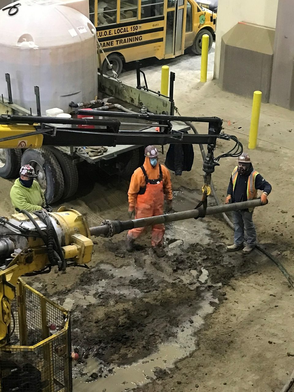 Motor vehicle, Automotive tire, Road surface, Wheel, Workwear, Asphalt, Truck, Yellow