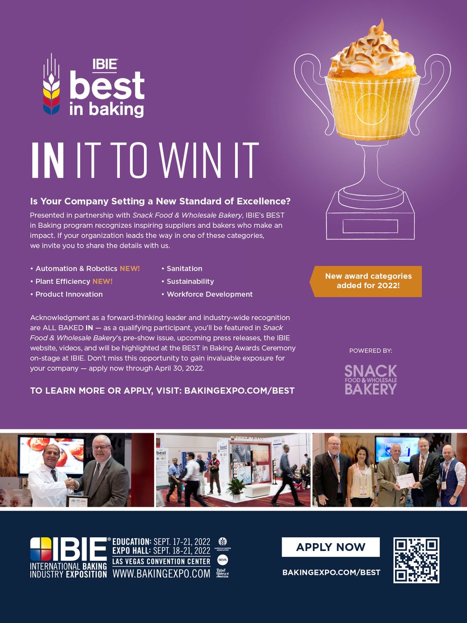 Full page ad, Trophy illustration, Cupcake, Purple background, Text, Photos