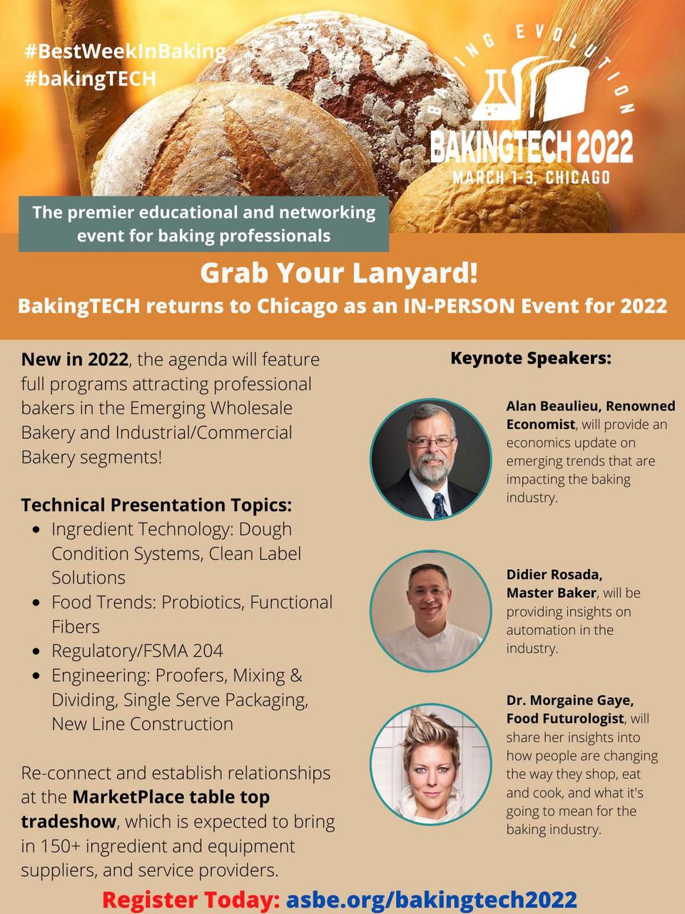 Bread, Loaves, Orange, Headshots, Speakers, Circles, Text, Logo