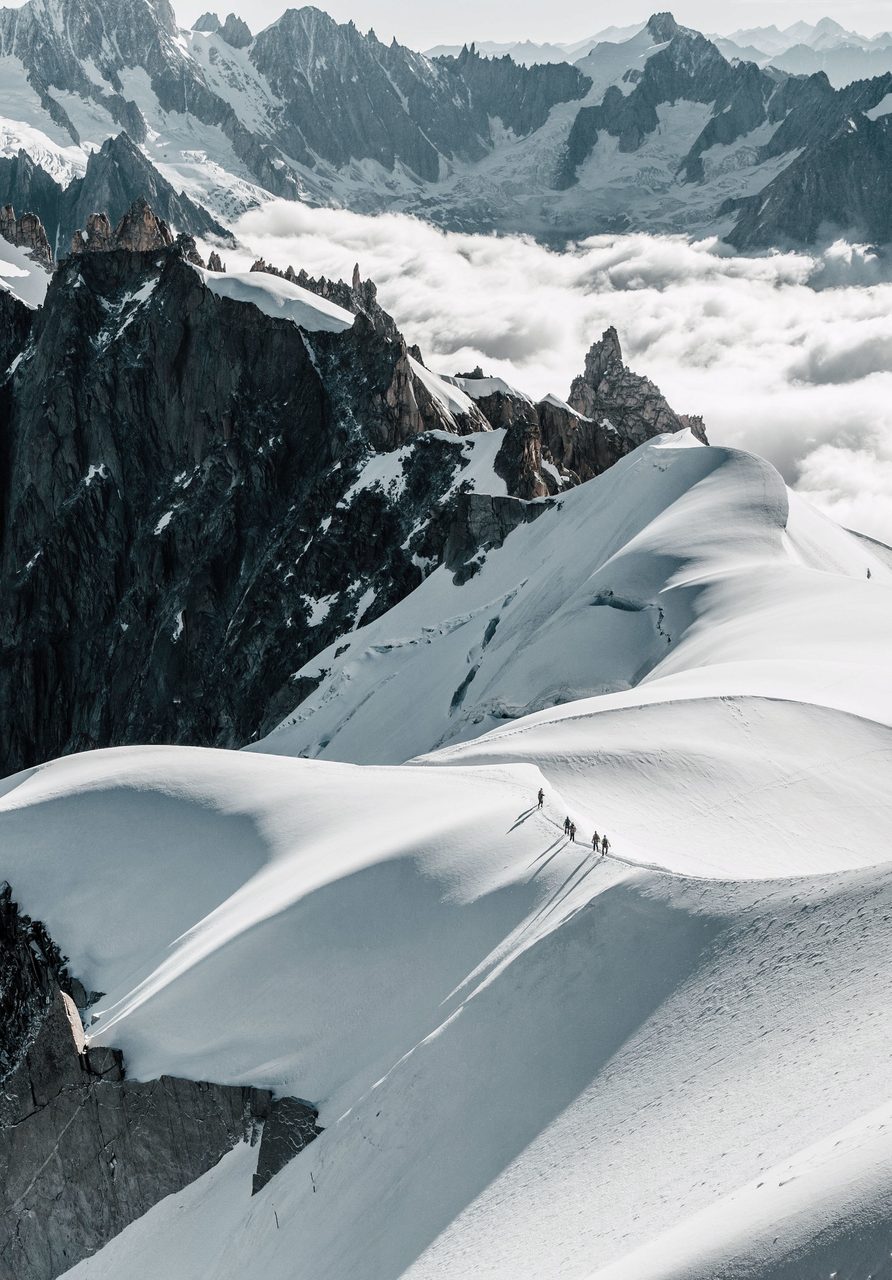 Natural landscape, Glacial landform, Mountain, Sky, Snow, Black, Slope, Highland