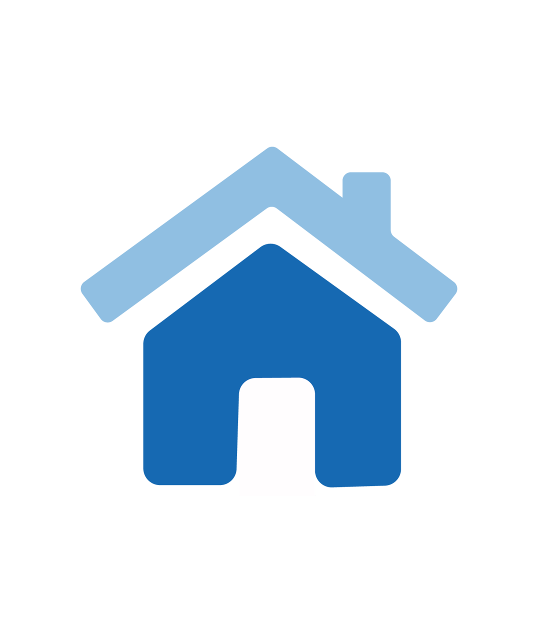 A blue and light blue house icon with a white door.