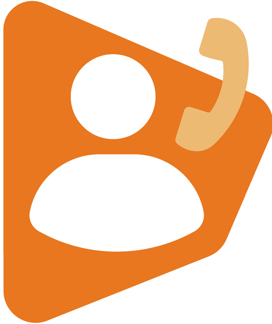 Orange icon with person and phone receiver.