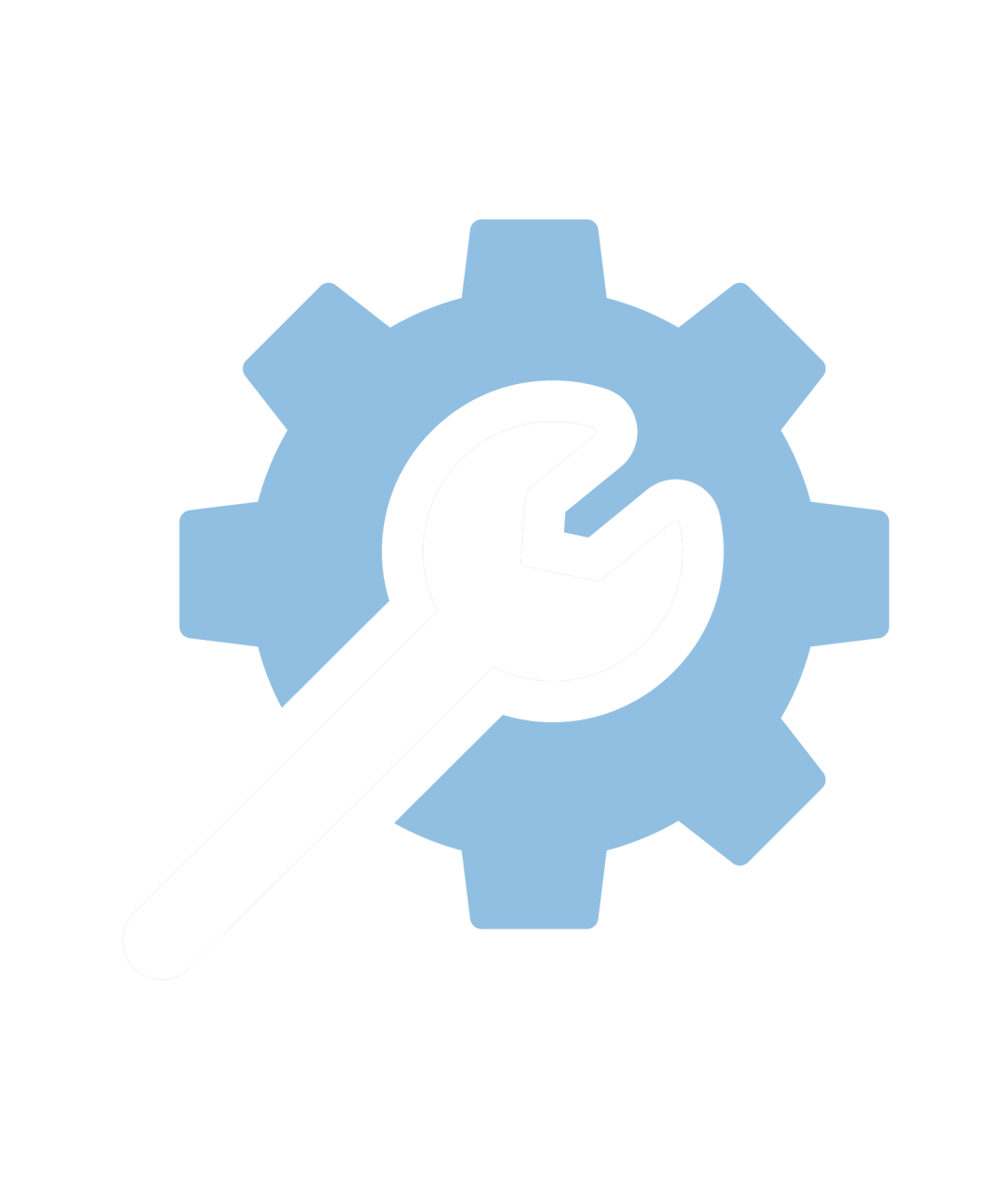 Icon: White wrench on a light blue gear.