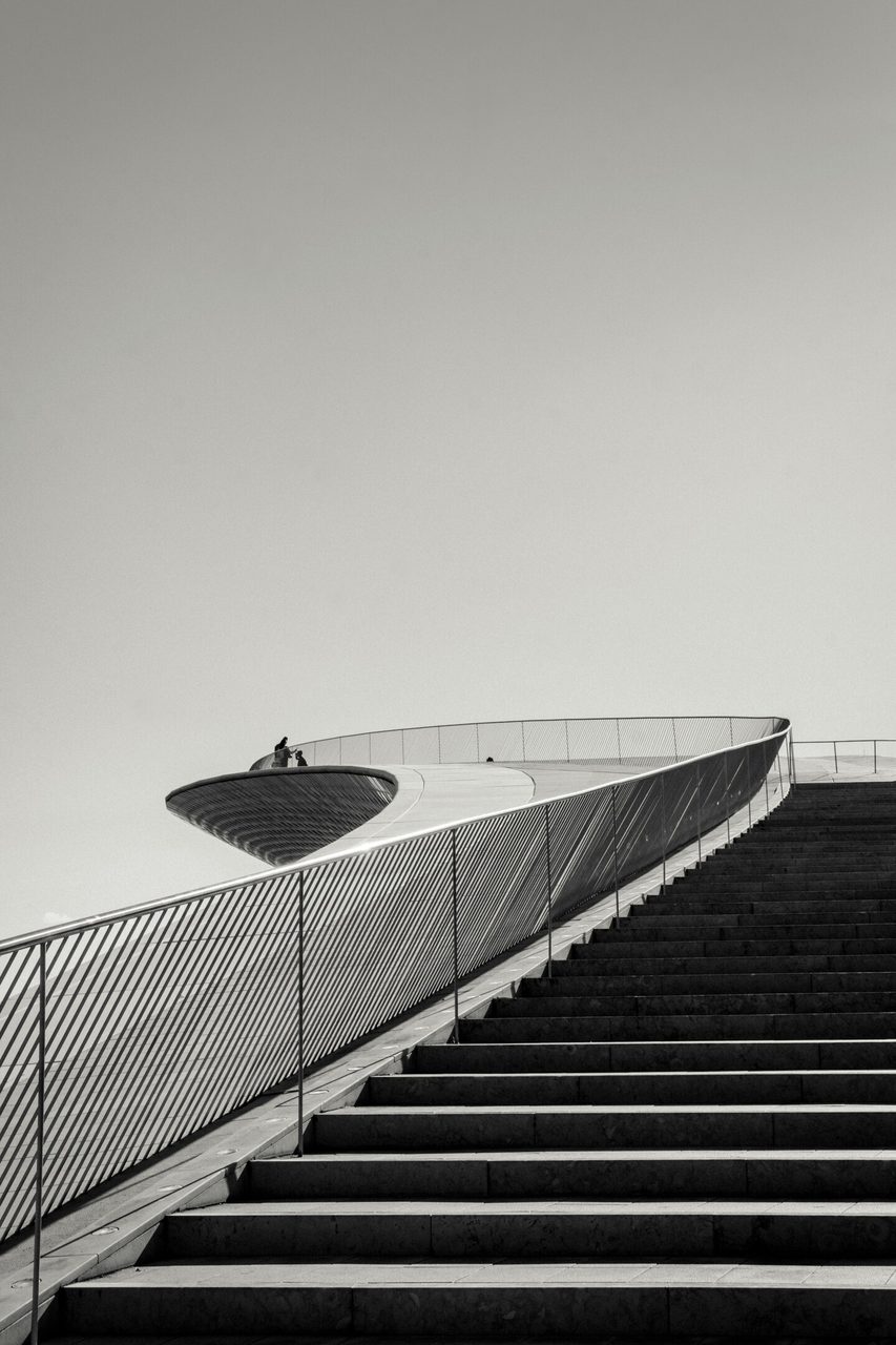 Sky, Black-and-white, Stairs