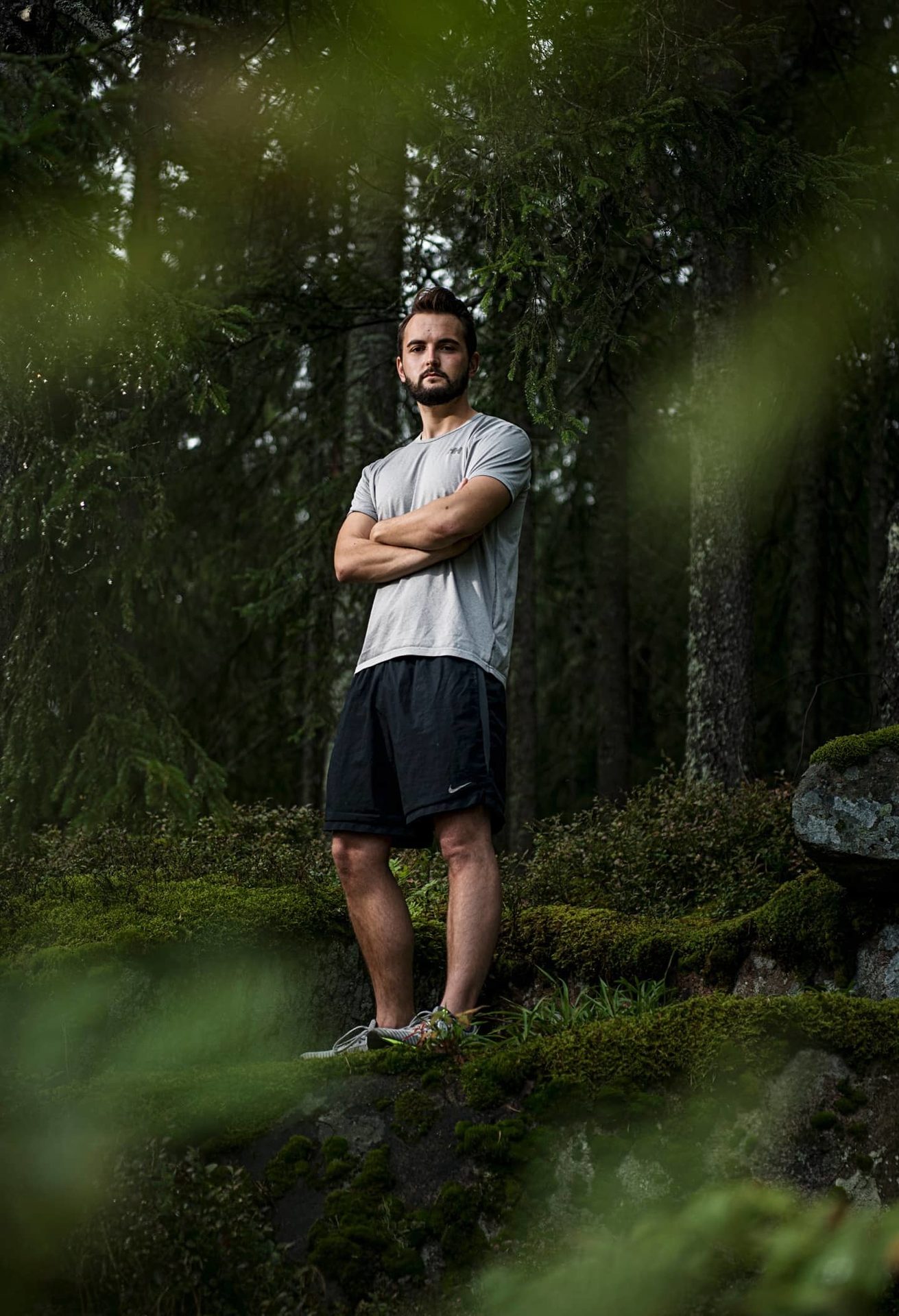 People in nature, Flash photography, Terrestrial plant, Shorts, Leaf, Botany, Branch, Sunlight, Tree