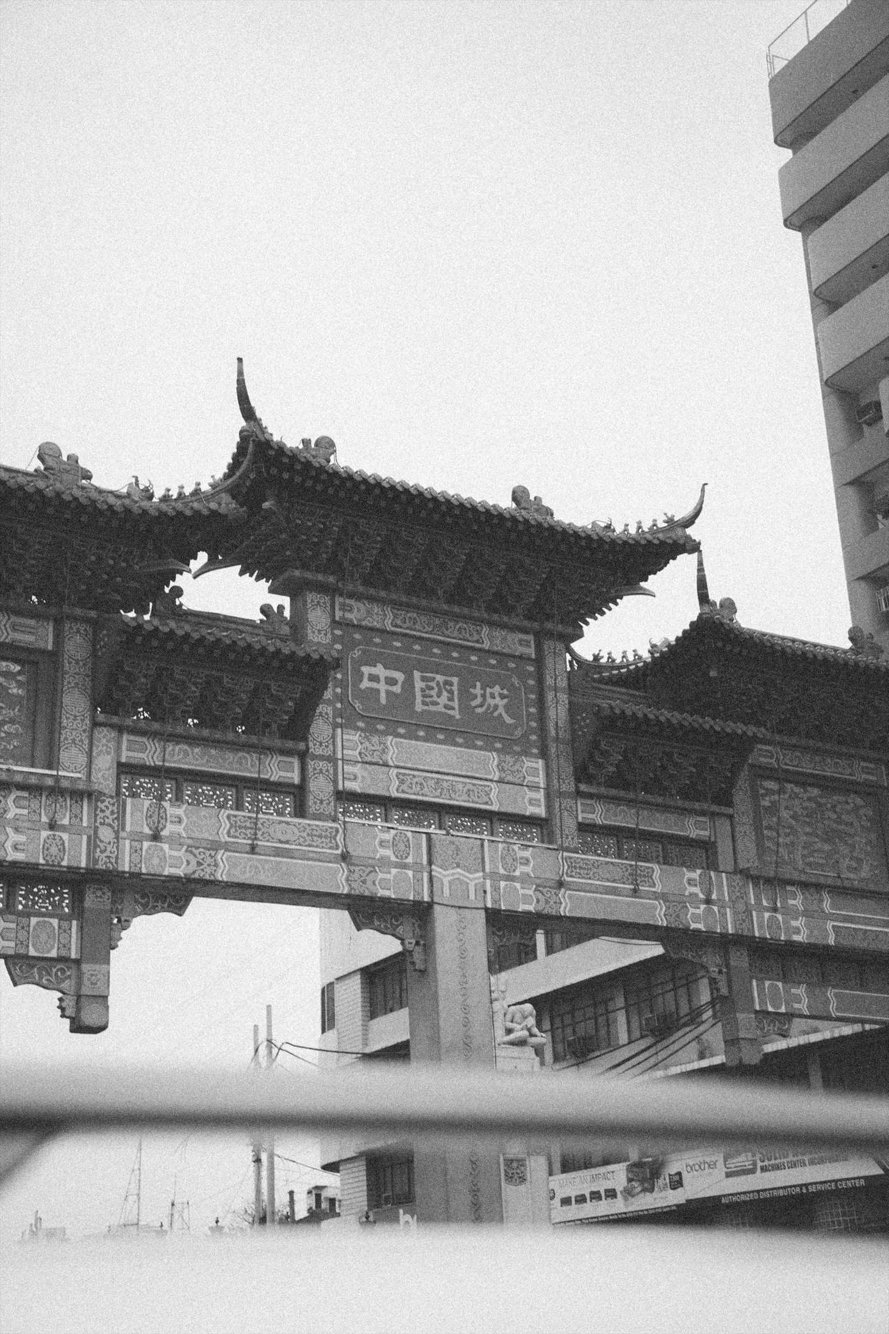 Chinese architecture, Sky, Building, Temple, Pagoda, Black-and-white