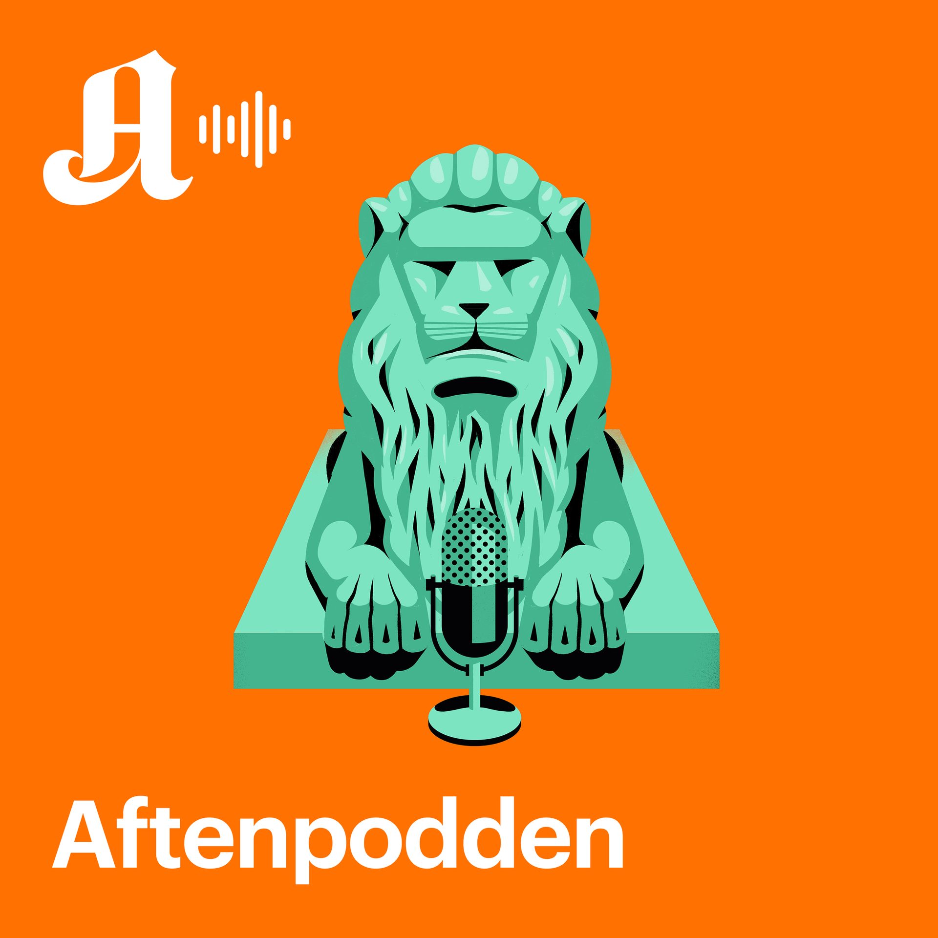 Orange podcast logo: teal lion with microphone, white 'A' and 'Aftenpodden' text.