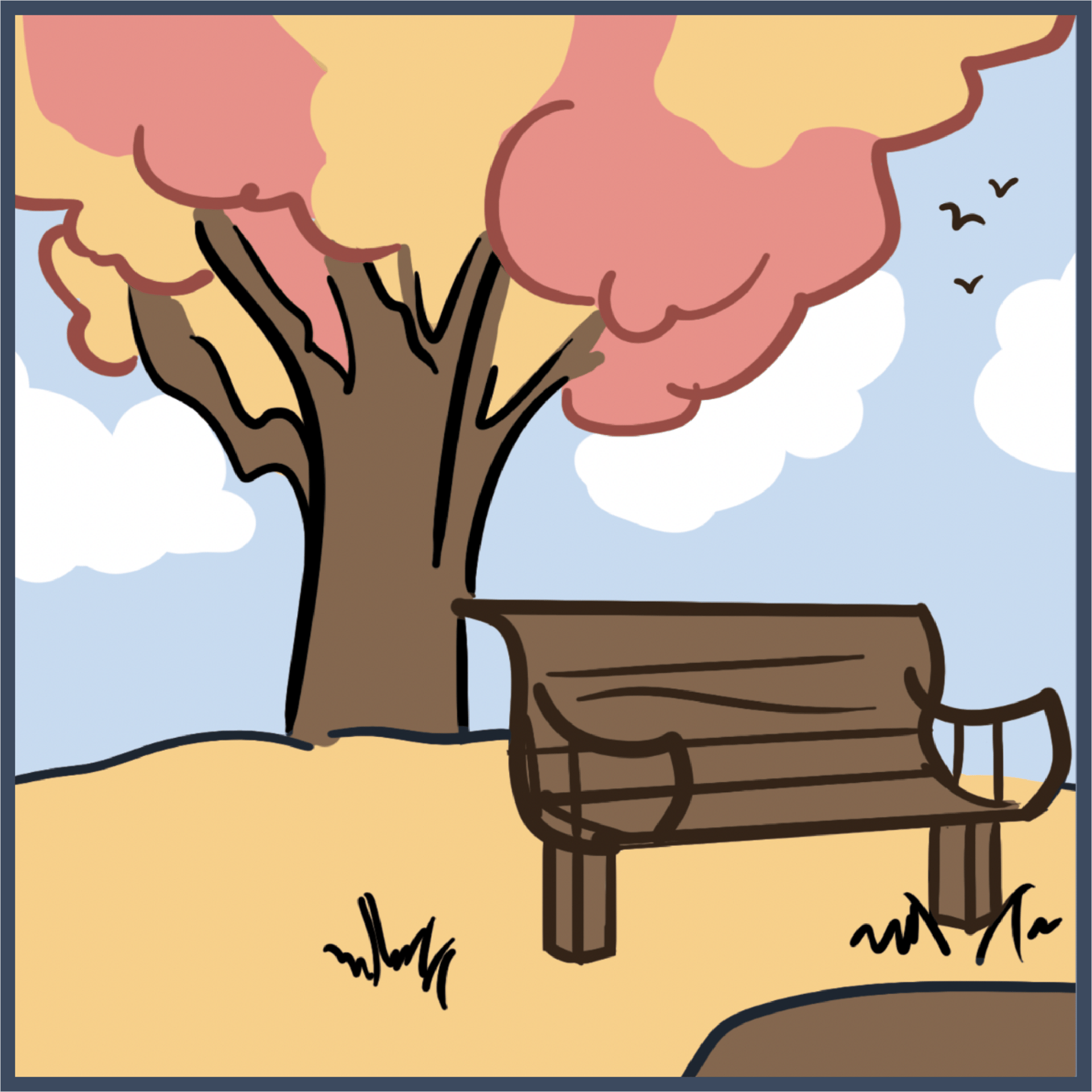 Outdoor bench, Vertebrate, Plant, Nature, Cartoon, Branch, Organism, Tree, Mammal, Gesture