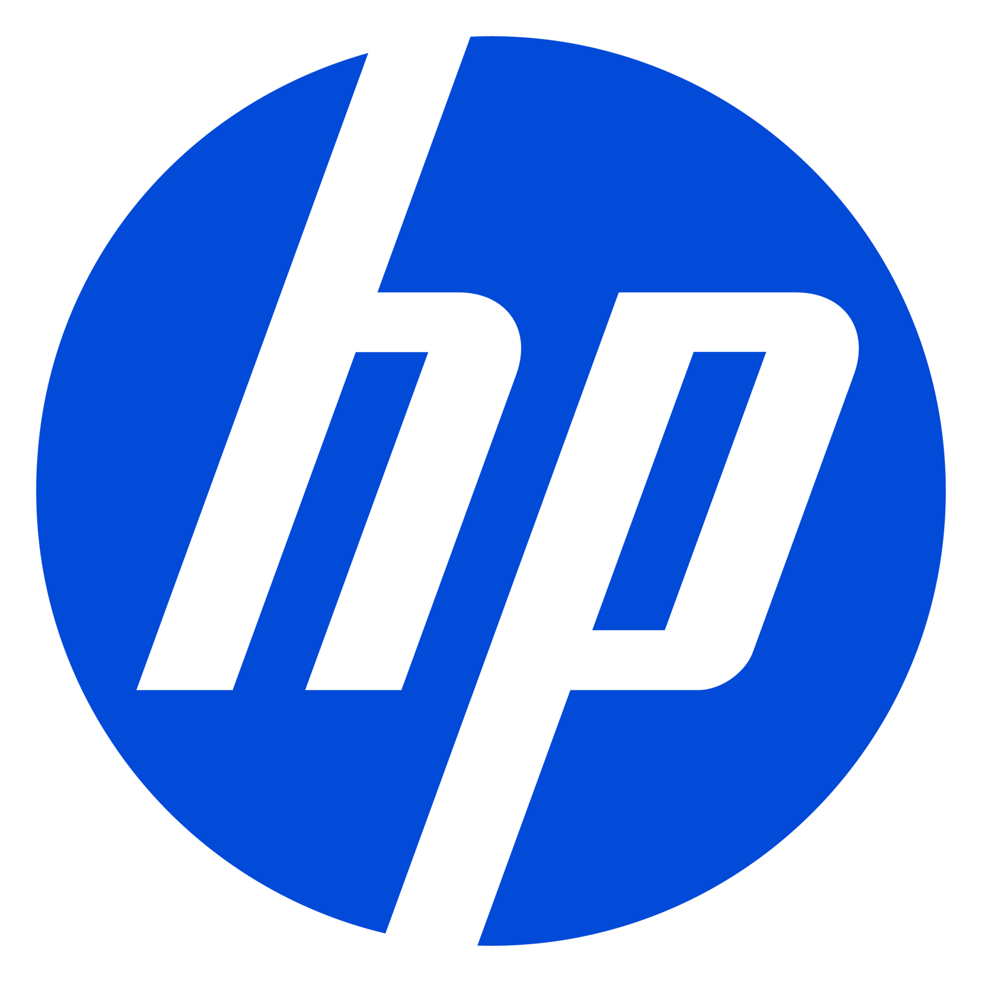 Stylized white 'hp' logo inside a blue circle with a white border.