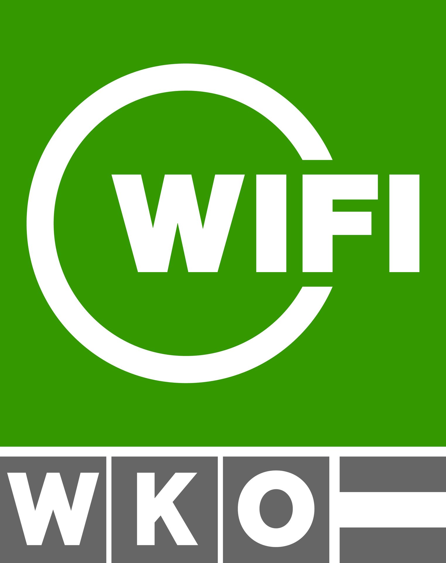WiFi logo on green background above WKO text and bar on grey.