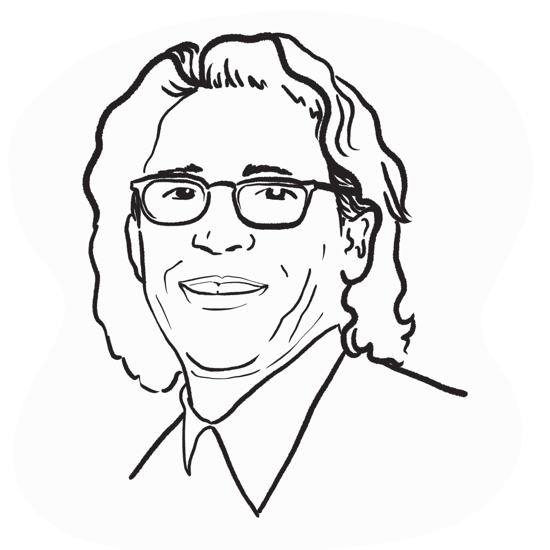 Illustration of Steve Chassman, a man with long hair and glasses in a suit.
