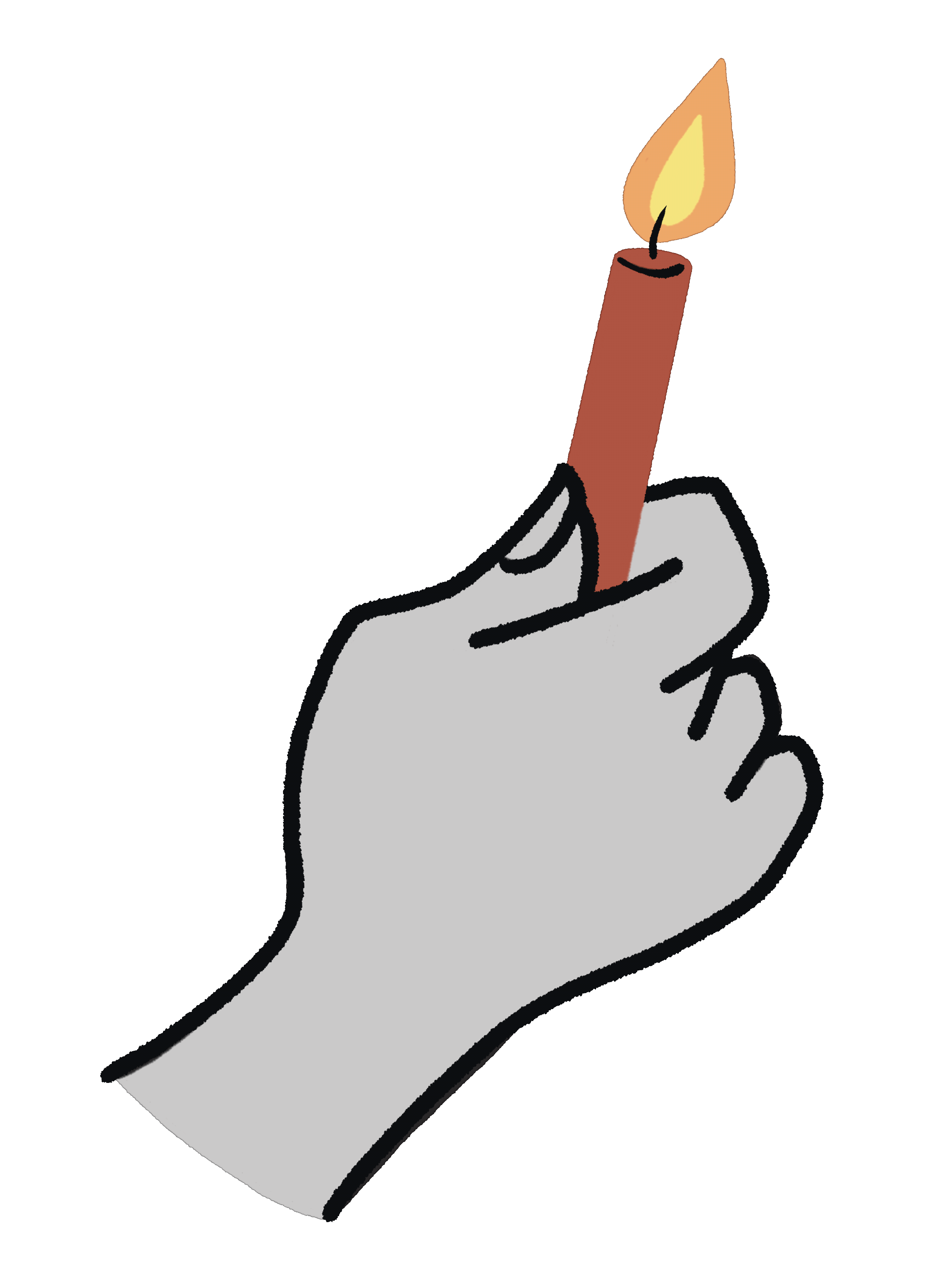 Hand holding candle with animated flame blowing in the wind