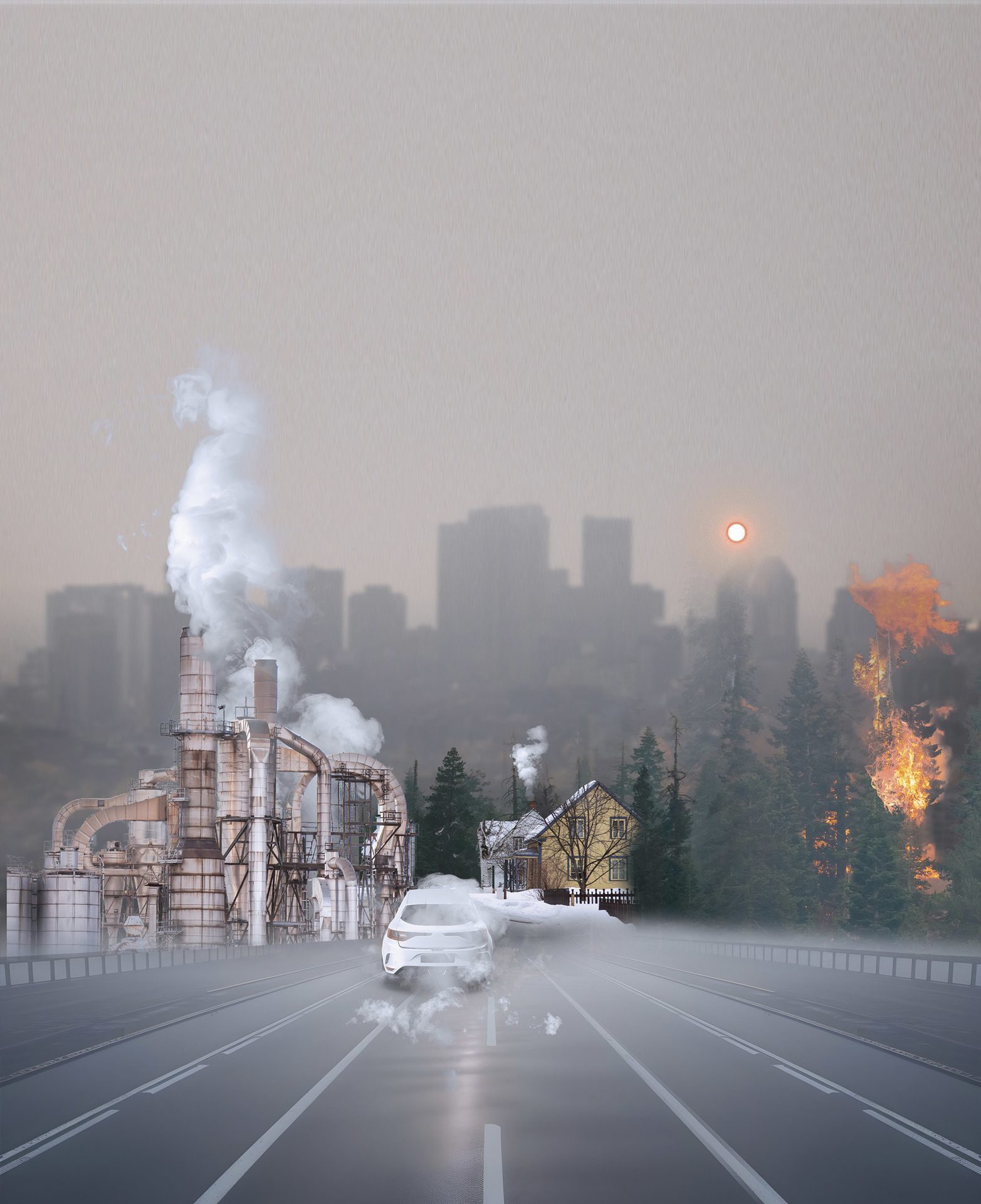 Road surface, Street light, Tower block, Sky, Building, Atmosphere, Daytime, Infrastructure, Asphalt, Tree