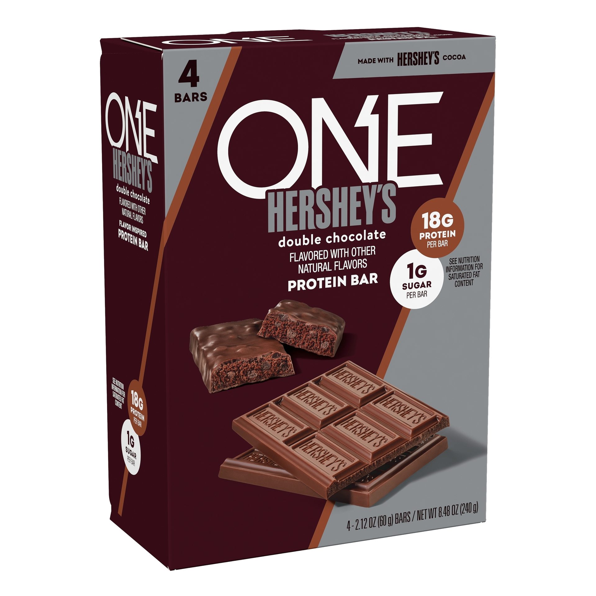 Carton of One Hershey’s Double Chocolate protein bars
