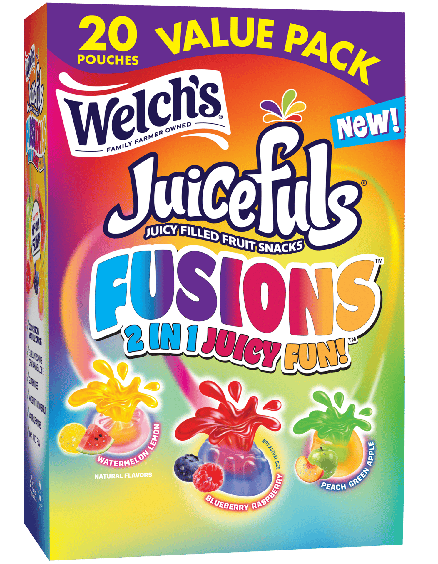 Welch’s Juicefuls Fusions in colorful packaging, in a 20-pouch value pack