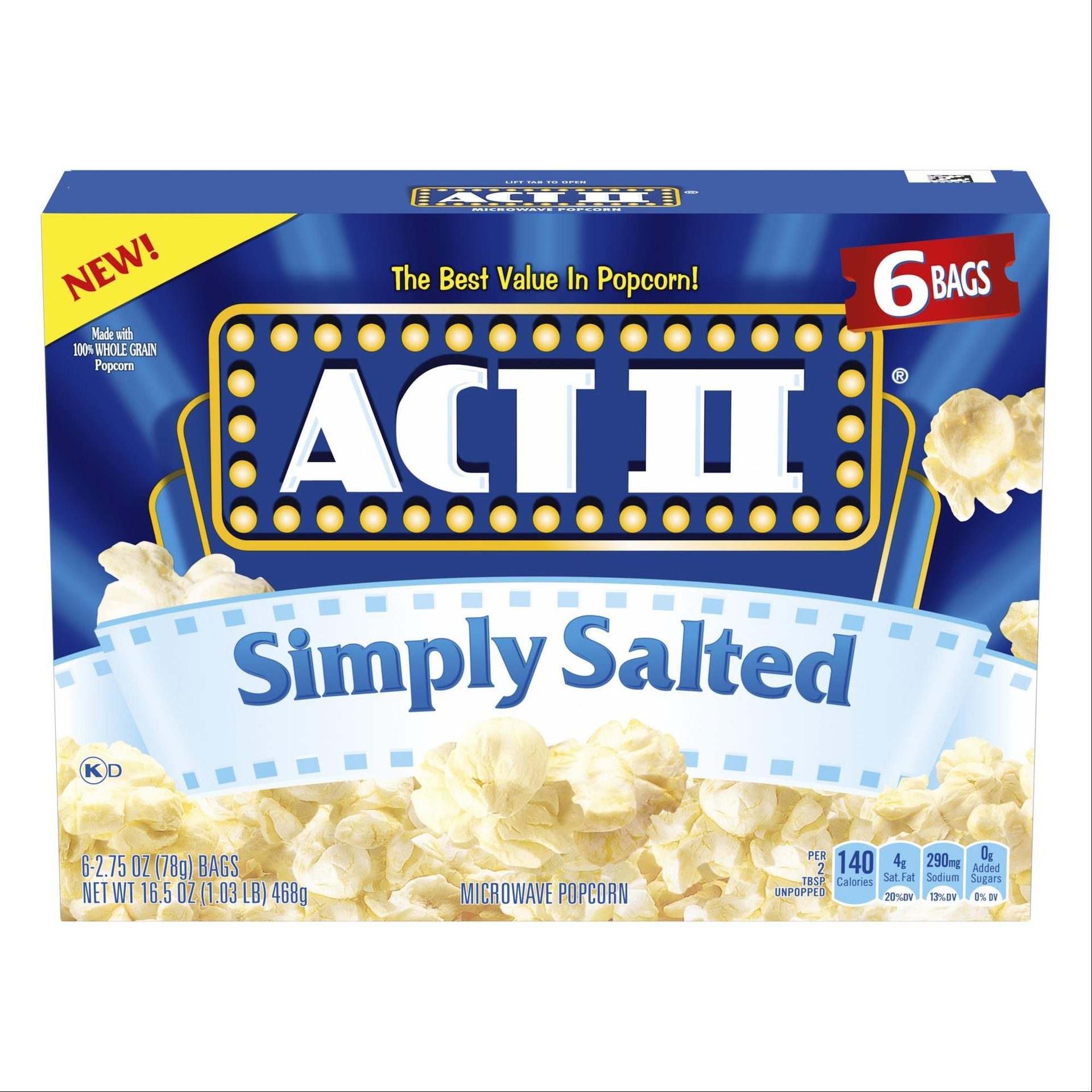 Package of ACT II Simply Salted popcorn with six bags