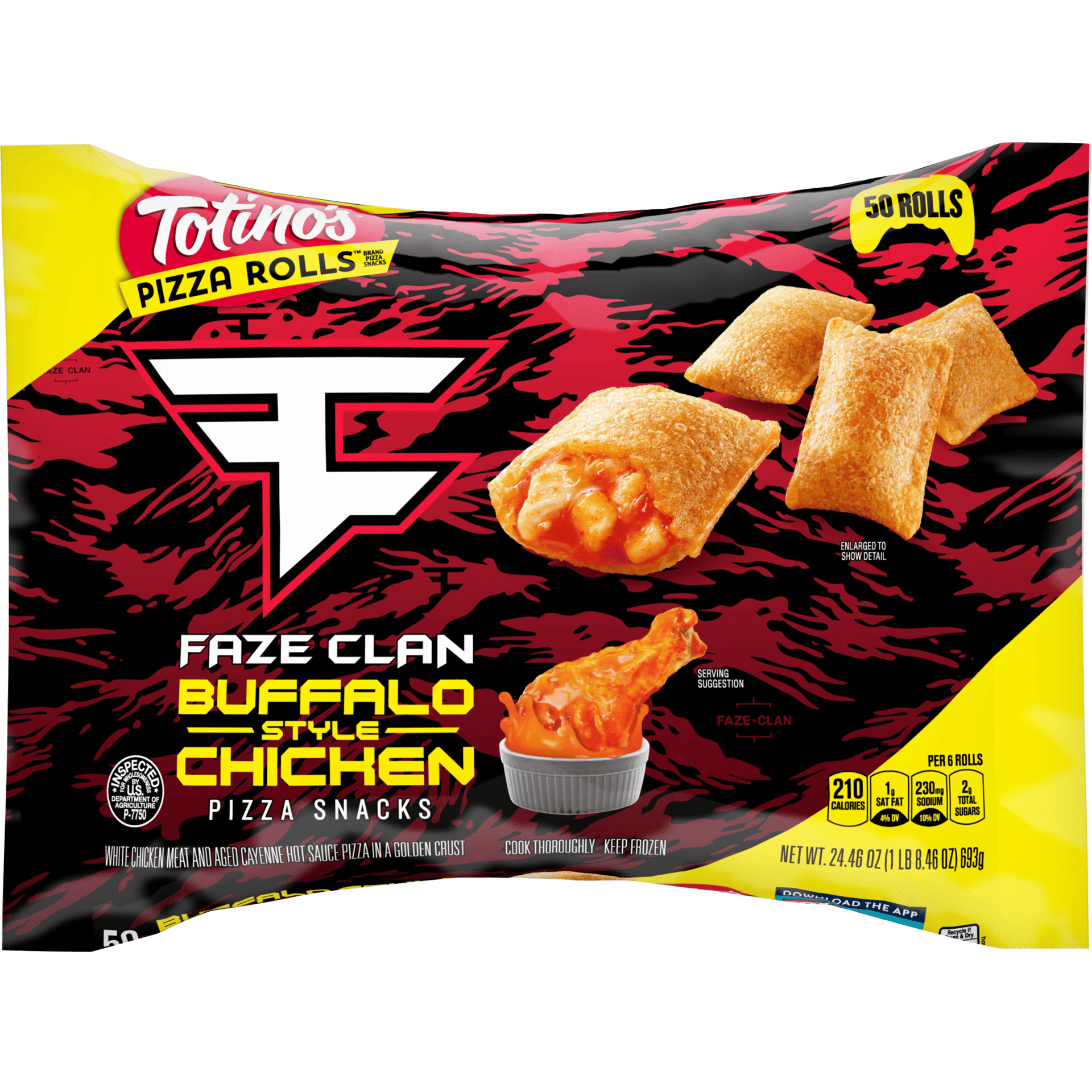 Pizza Rolls, Font, Package, Red, Yellow, Chicken wing