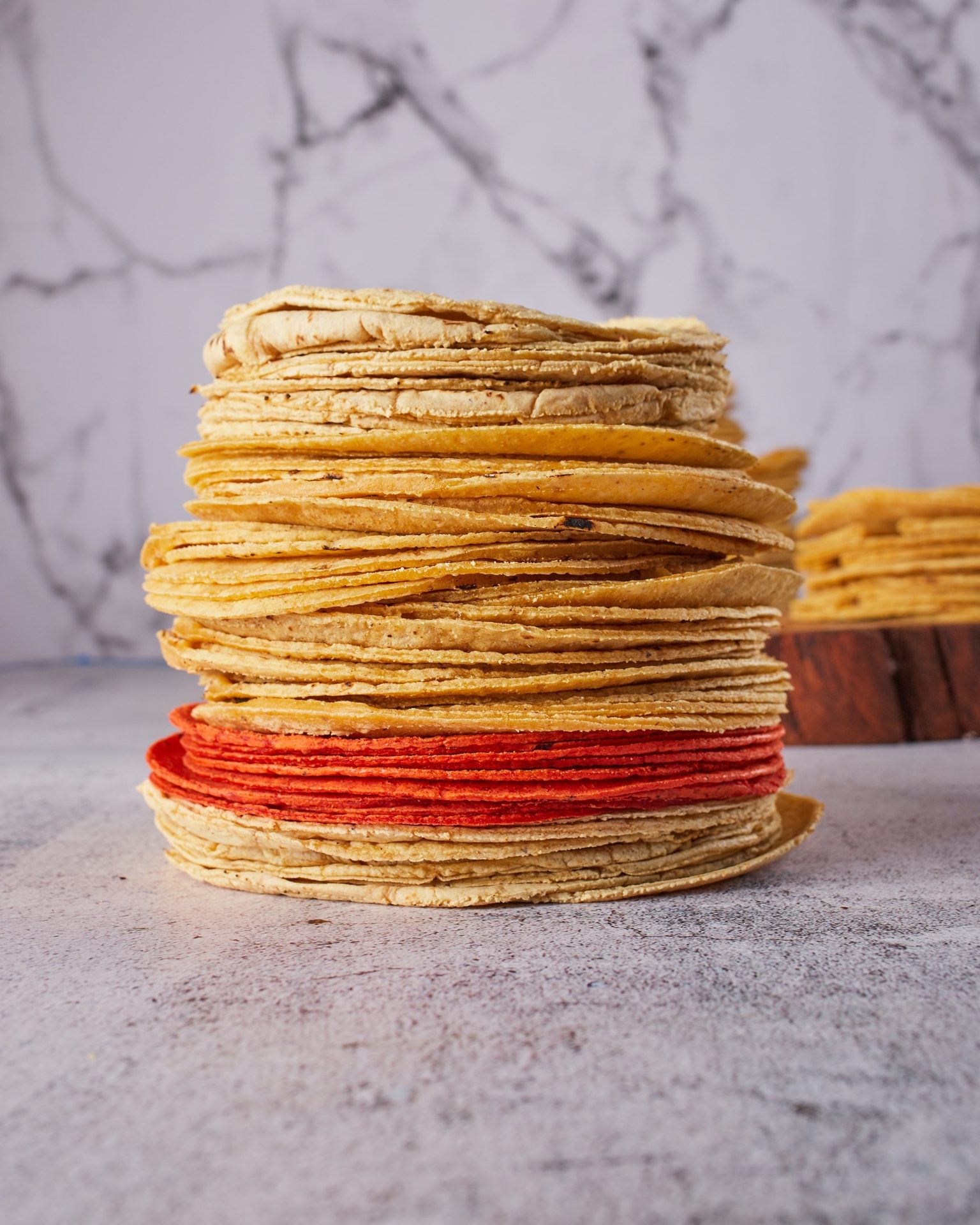 Baked goods, Wood, Tortillas, Stack of food