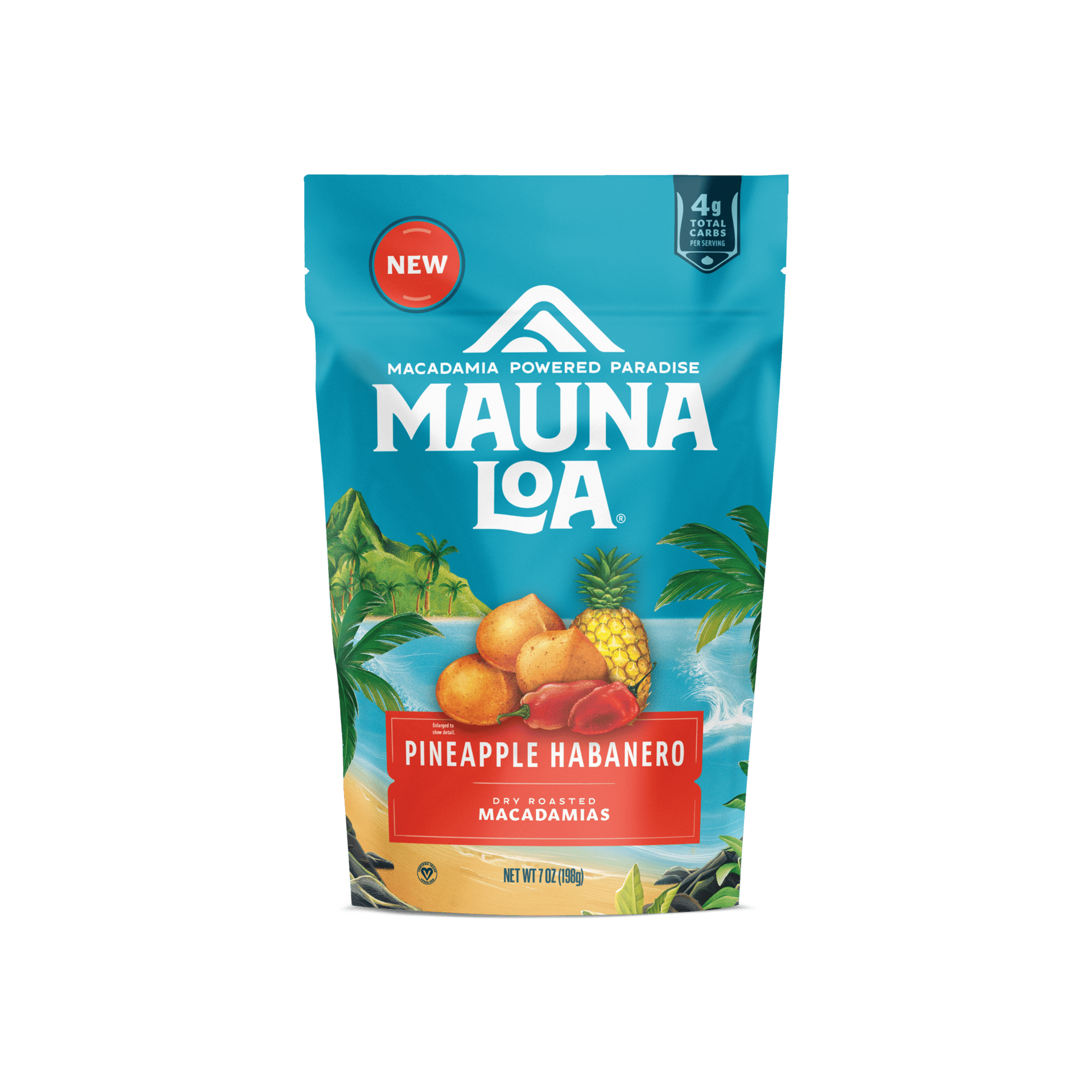 New Mauna Loa Pineapple Habanero Dry Roasted Macadamias bag, 7oz.