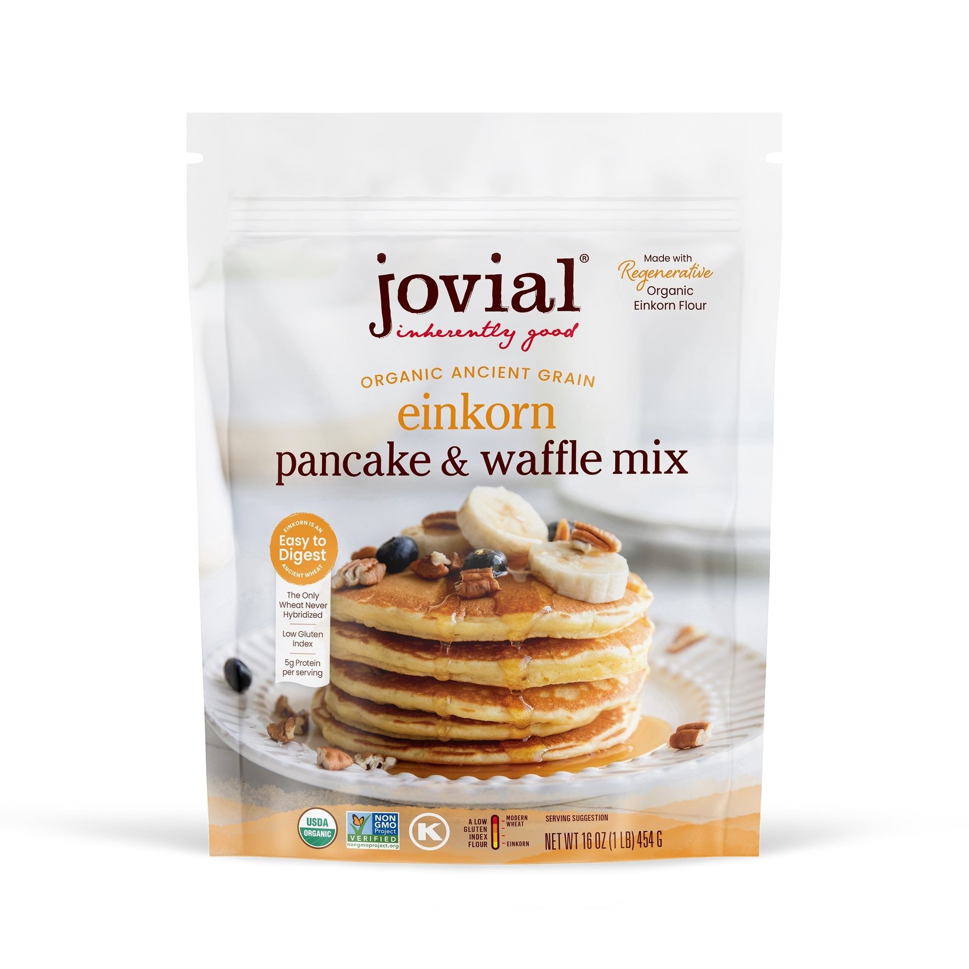 Pouch of organic pancake and waffle mix