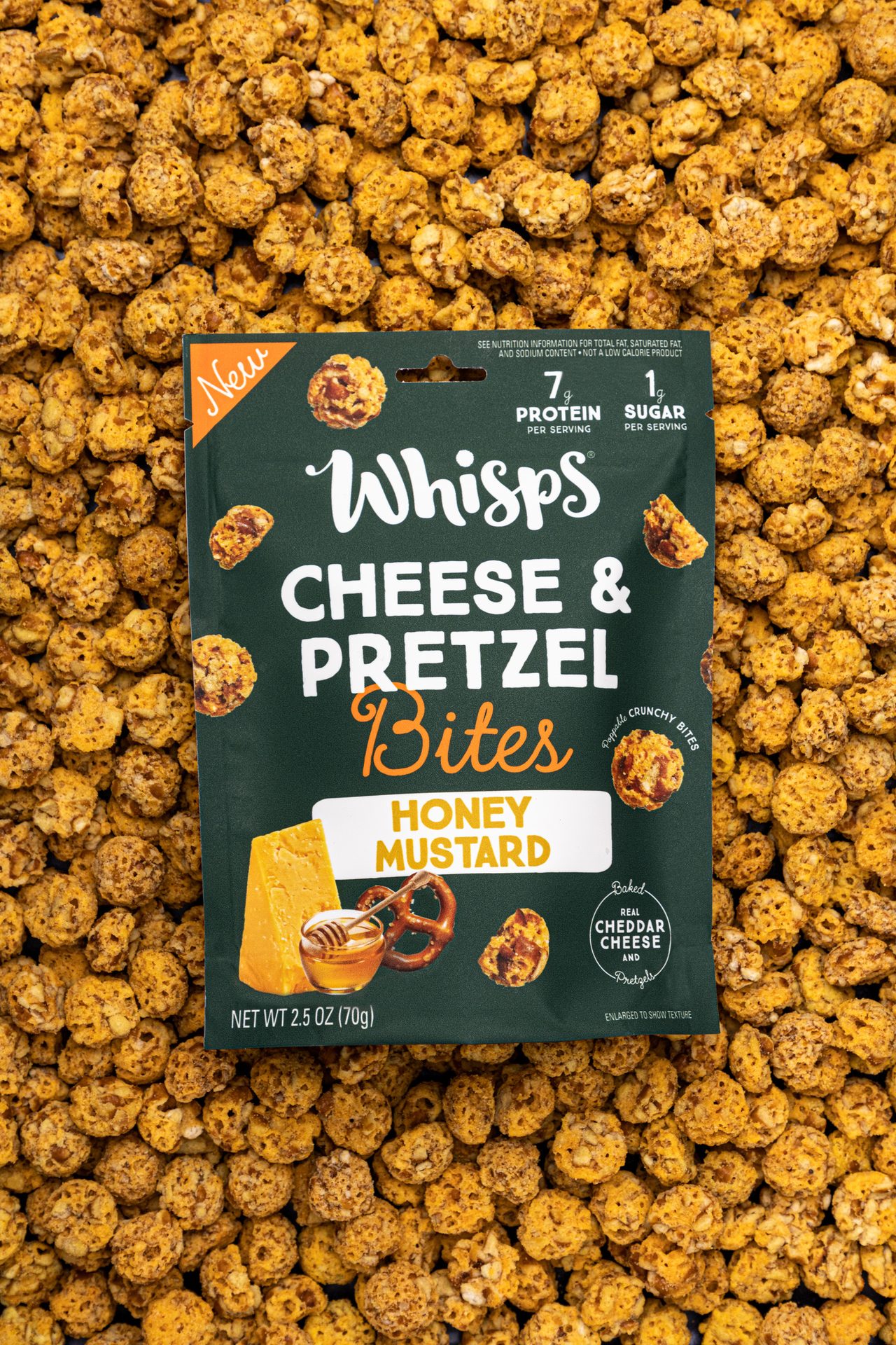 Product bag, Laying on background of crunchy snacks, Honey, Pretzel