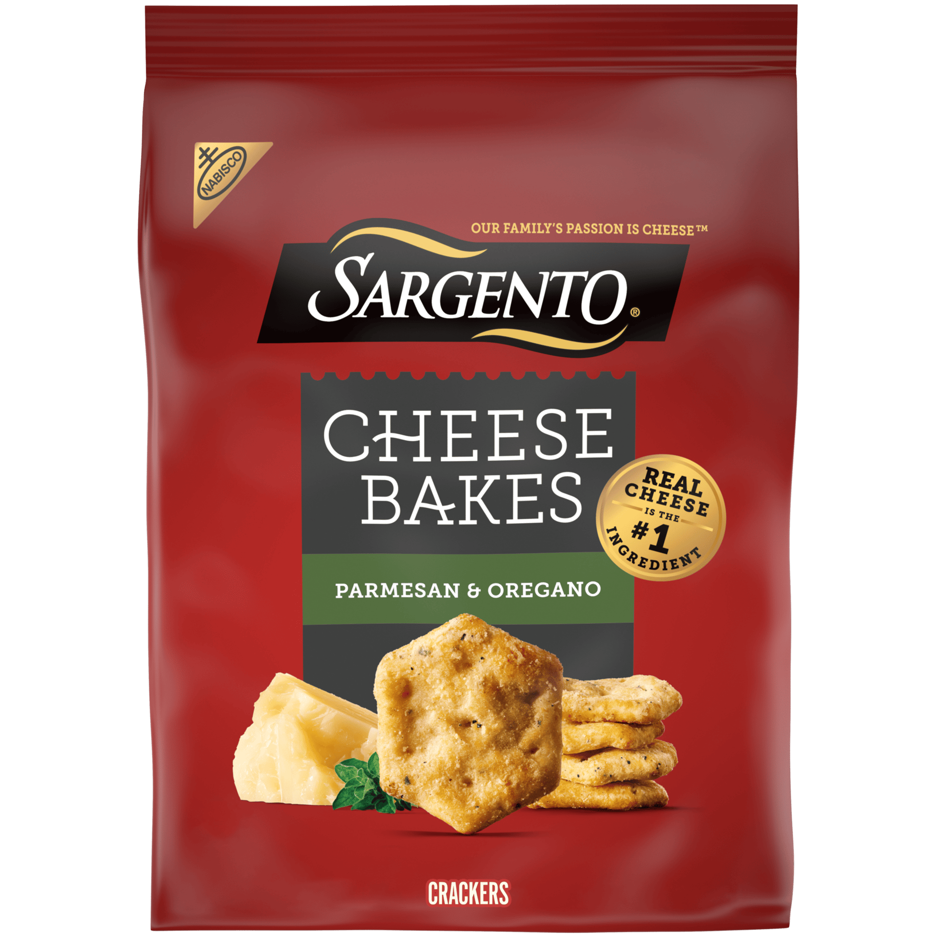 Bag of Sargento Cheese Bakes Parmesan & Oregano crackers.