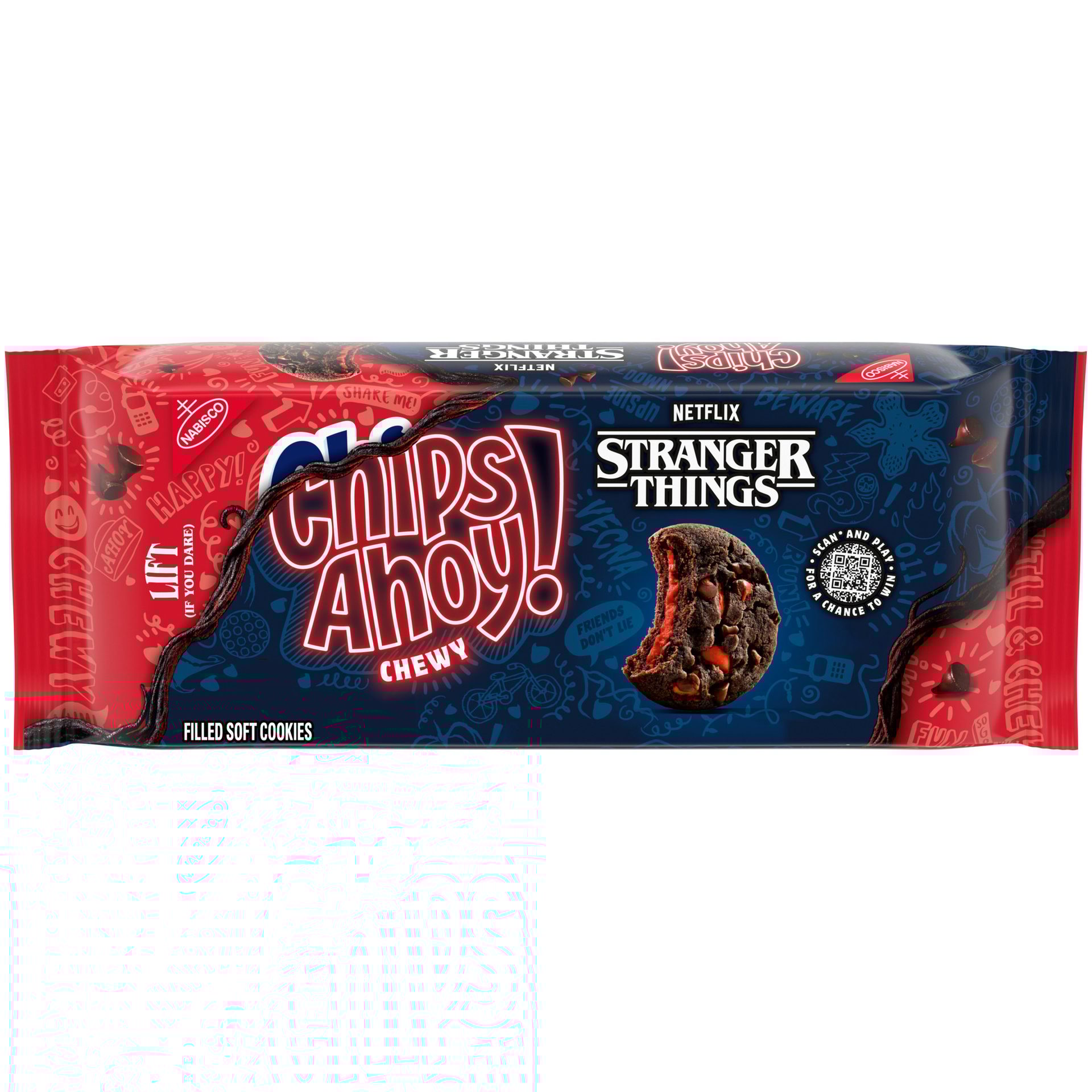 Chips Ahoy “Stranger Things” LTO cookie in black, red, and dark blue packaging