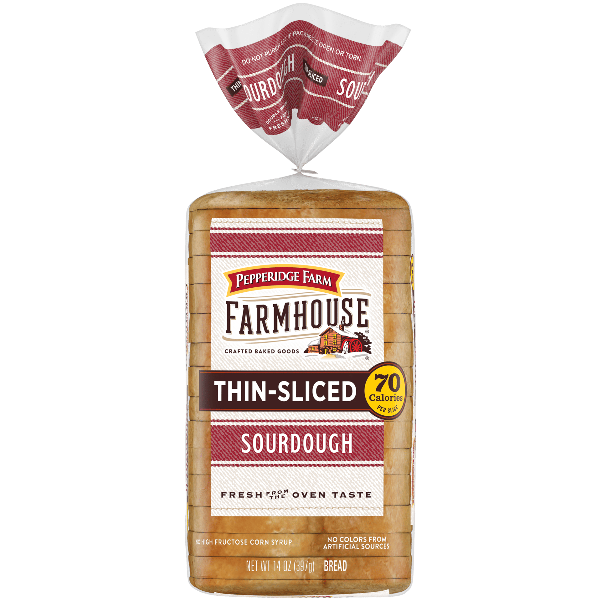 Pepperidge Farm Farmhouse Thin-Sliced Sourdough Bread, 70 calories per slice.