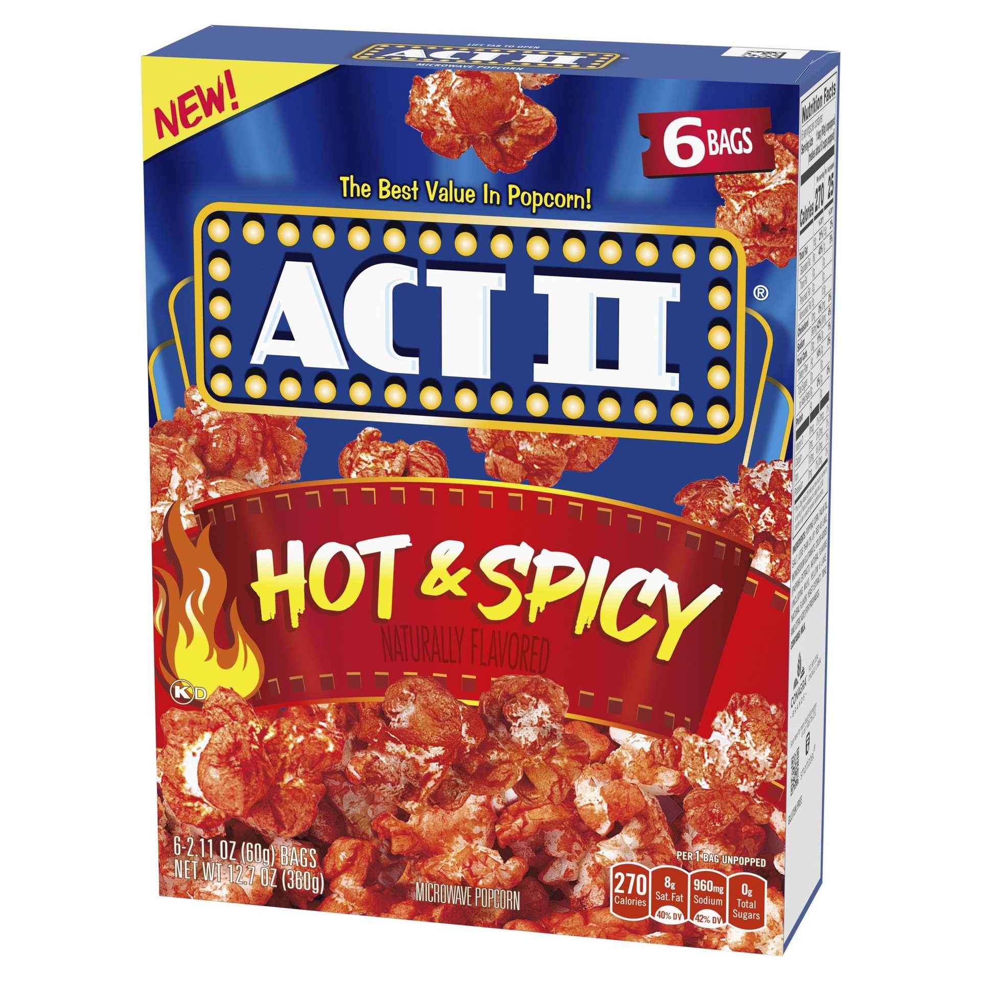 Packaging, Box, Popcorn, Blue, Red, Flames, Nutritional info, Marquee