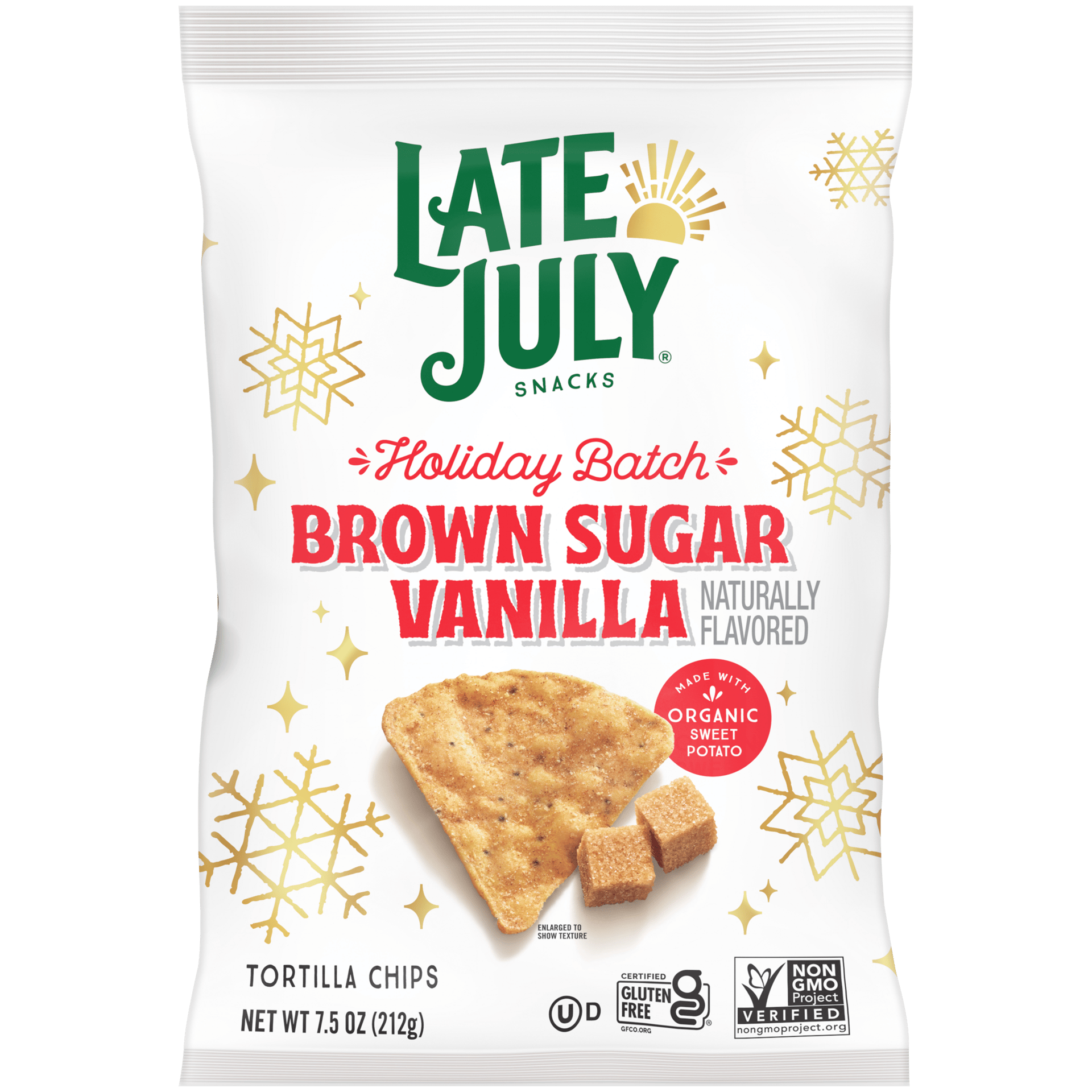 Late July Holiday Batch Brown Sugar Vanilla Tortilla Chips. Organic sweet potato, GF, Non-GMO.