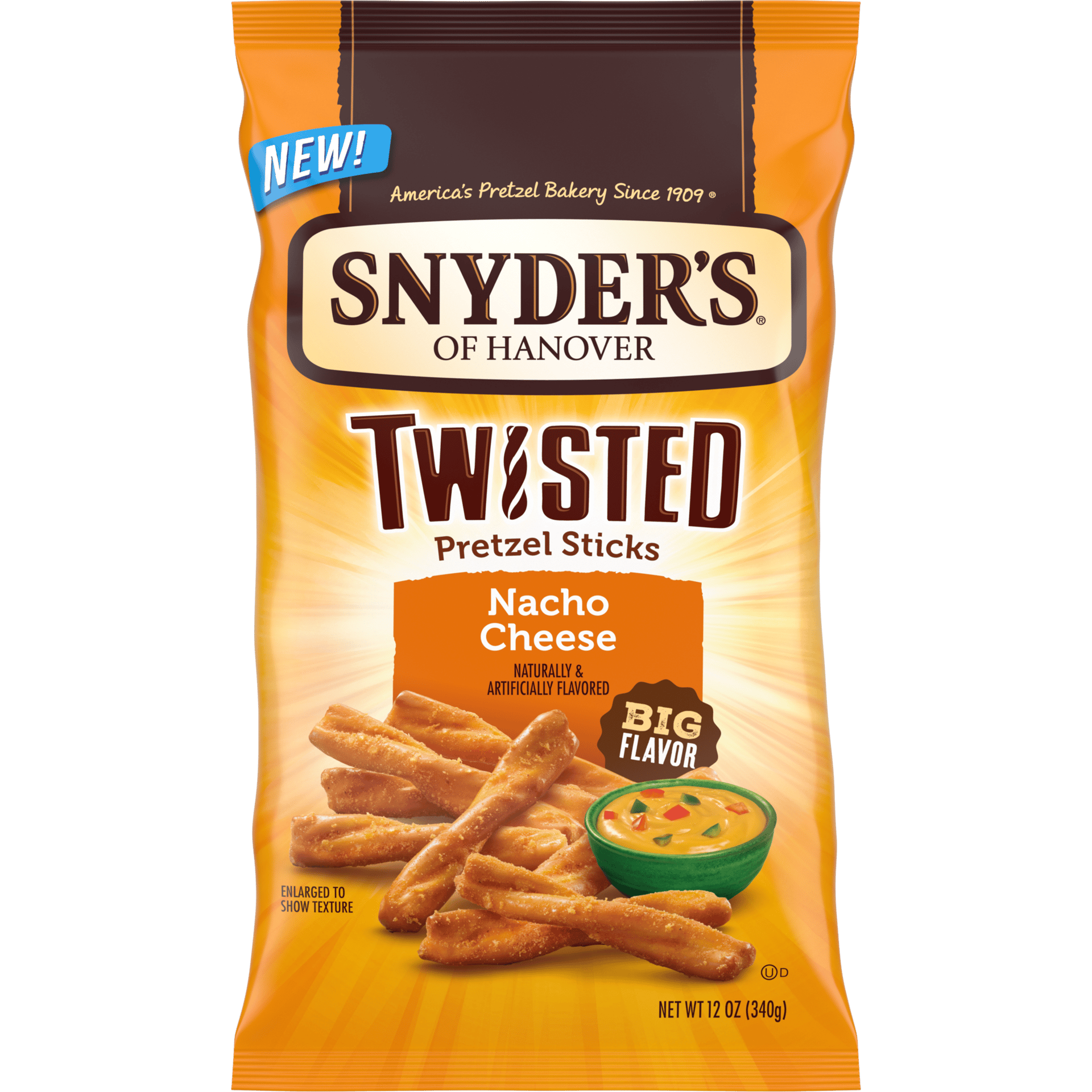Pretzels, Product, Bag, Orange, Brown, Queso, Nacho cheese, Bowl