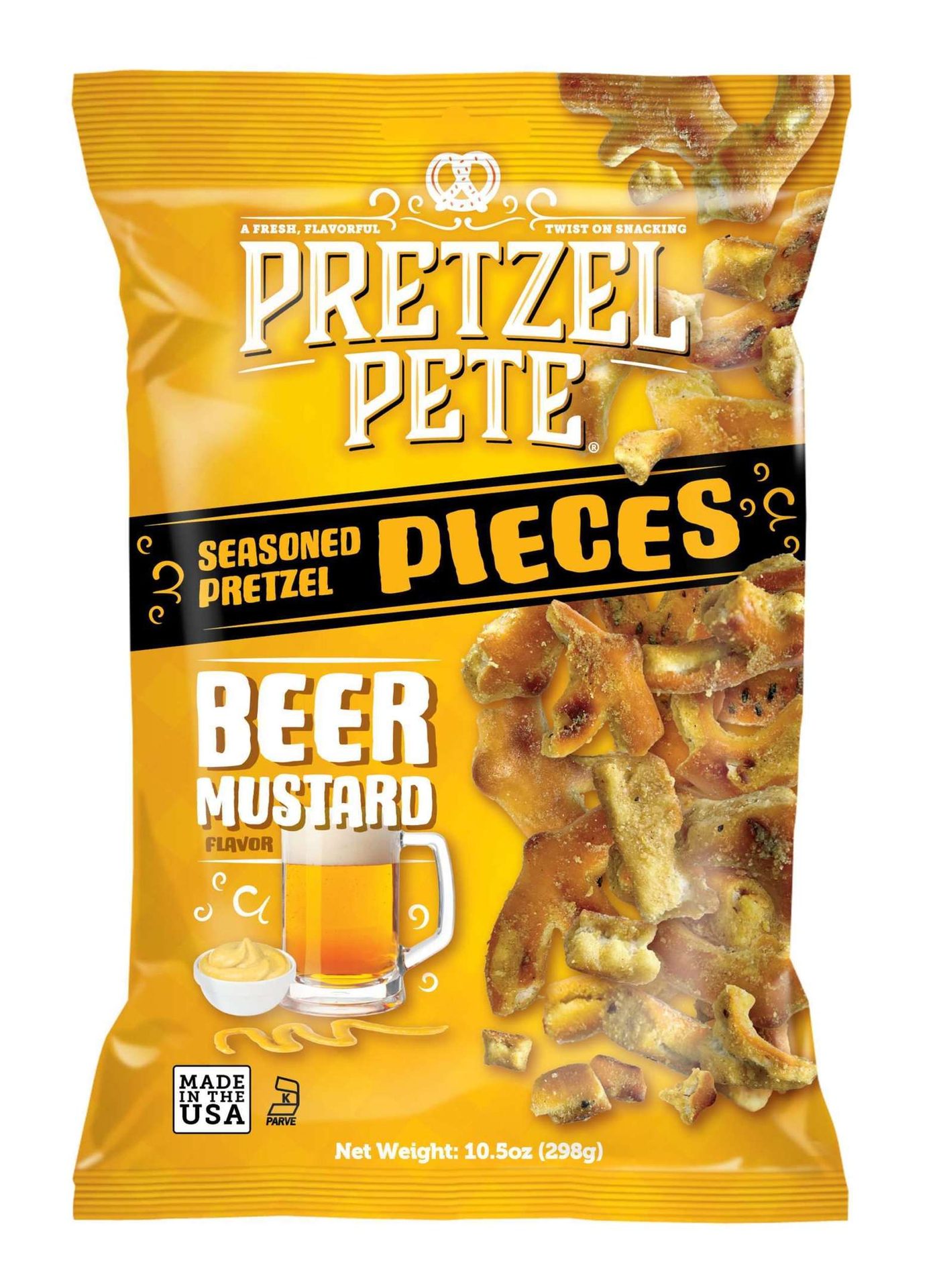 Pretzels, Bag, Product, Yellow, Beer, Mustard, Seasoned pretzels