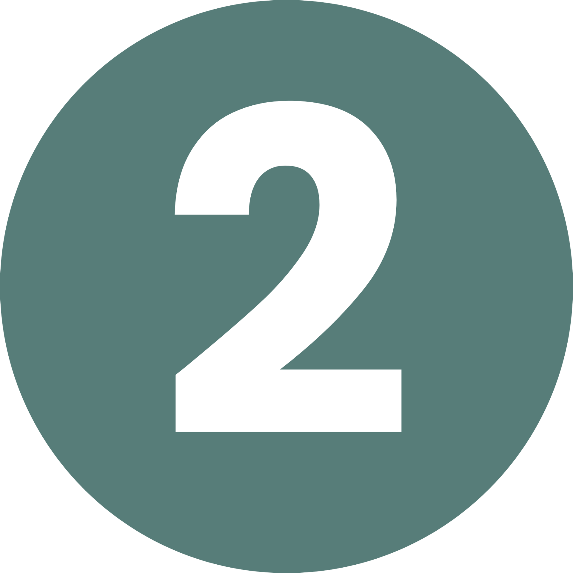 White '2' in teal circle, green background.