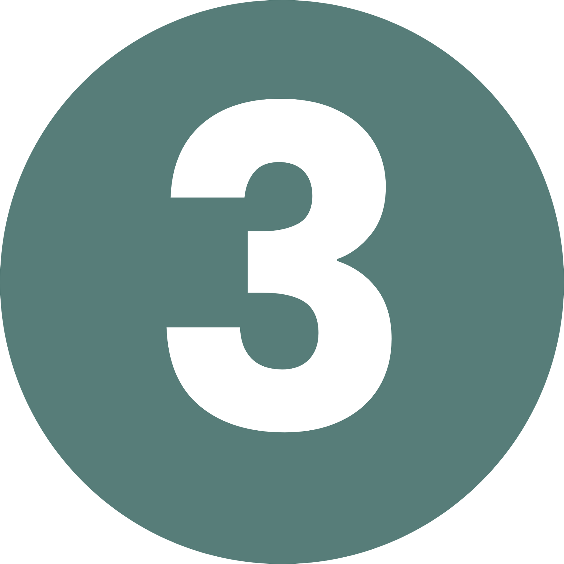 White number 3 in teal circle on green background.