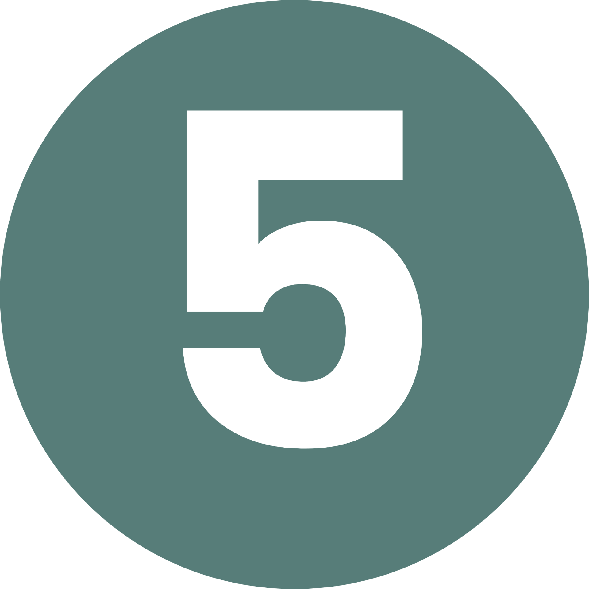 White number 5 in a green circle, on a dark green background.