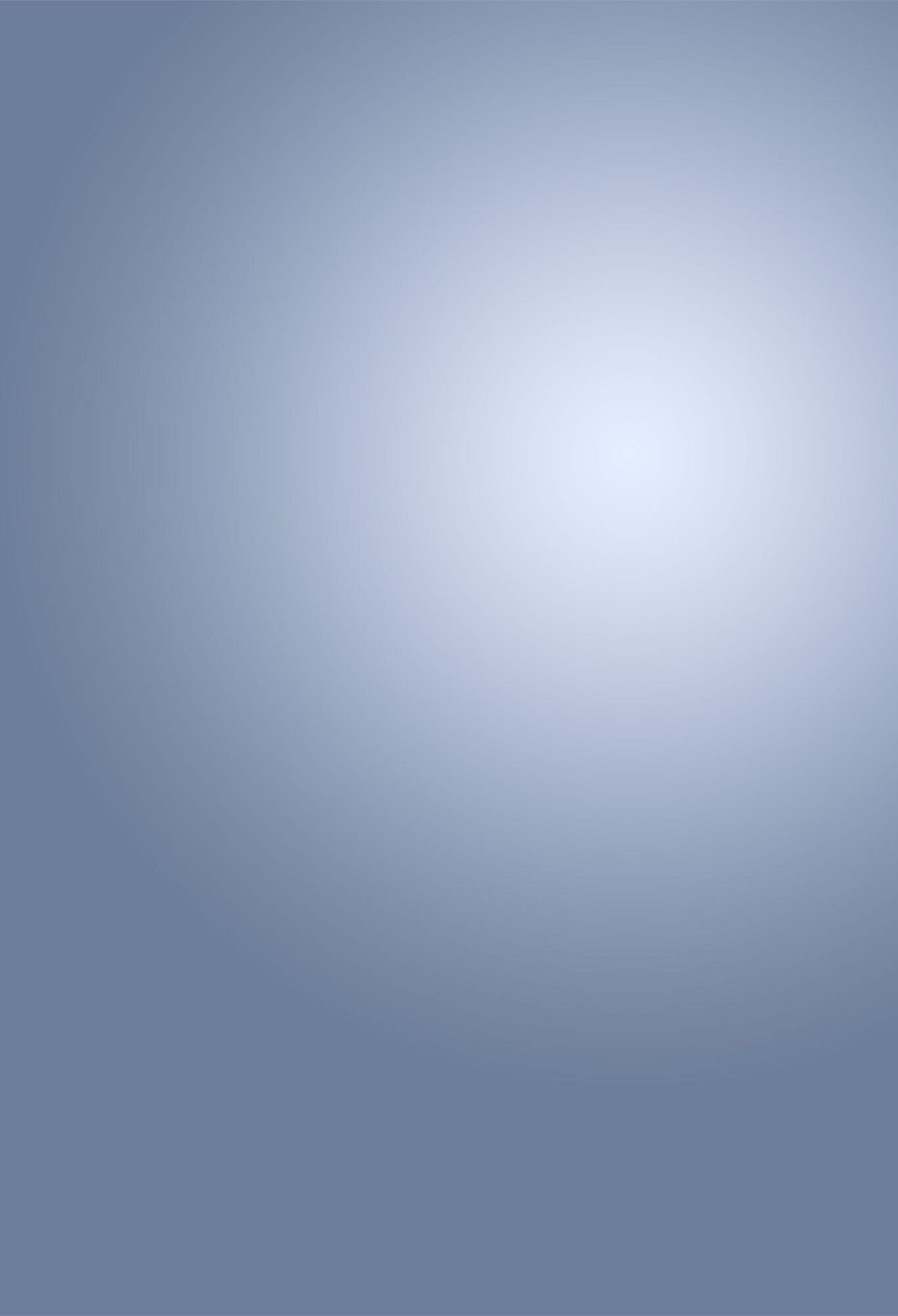 A smooth blue-grey radial gradient background, brighter at the top center and darker towards the edges.