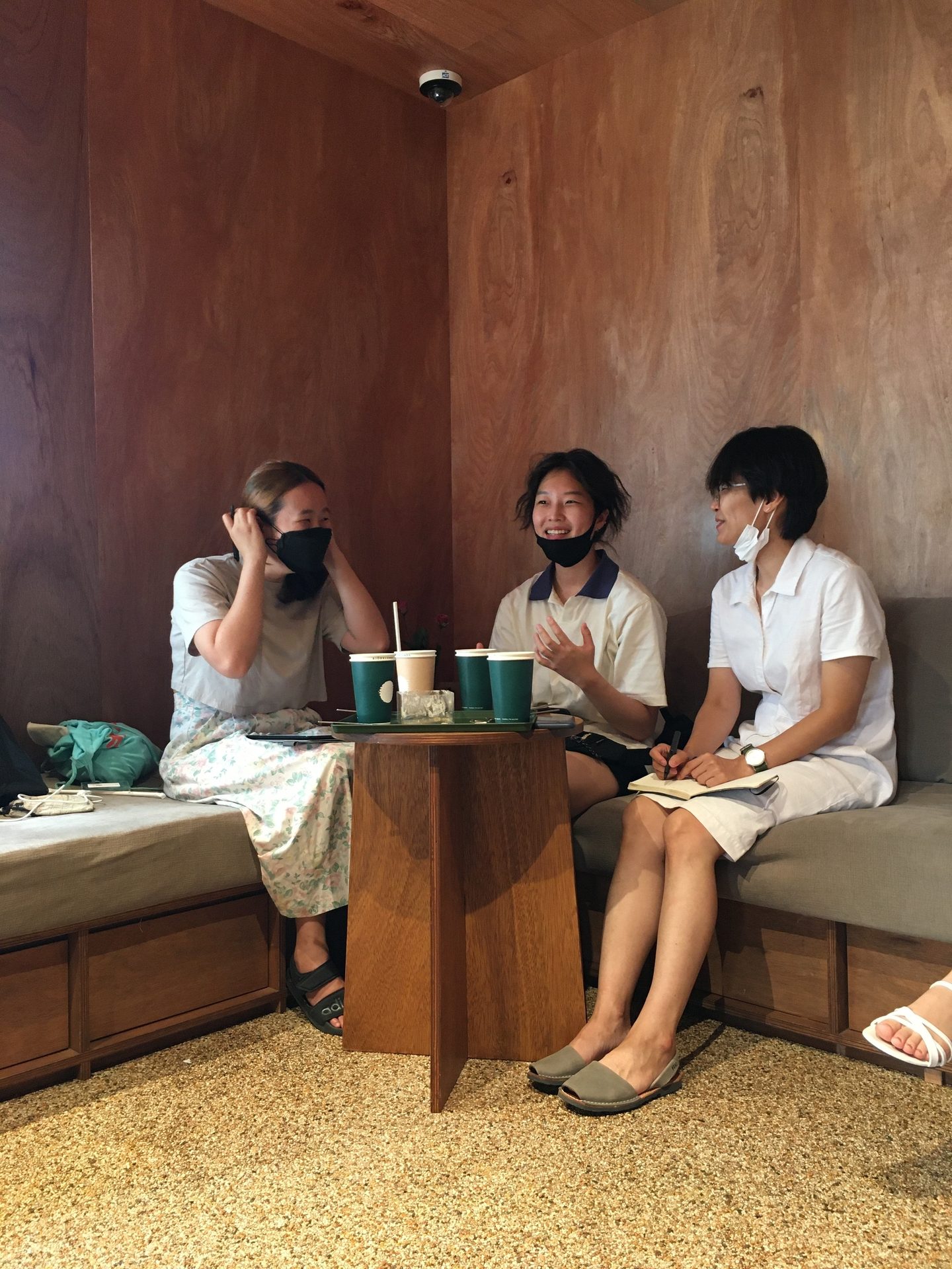 Interior design, Leg, Comfort, Table, Interaction, Wood, Eyewear, Leisure