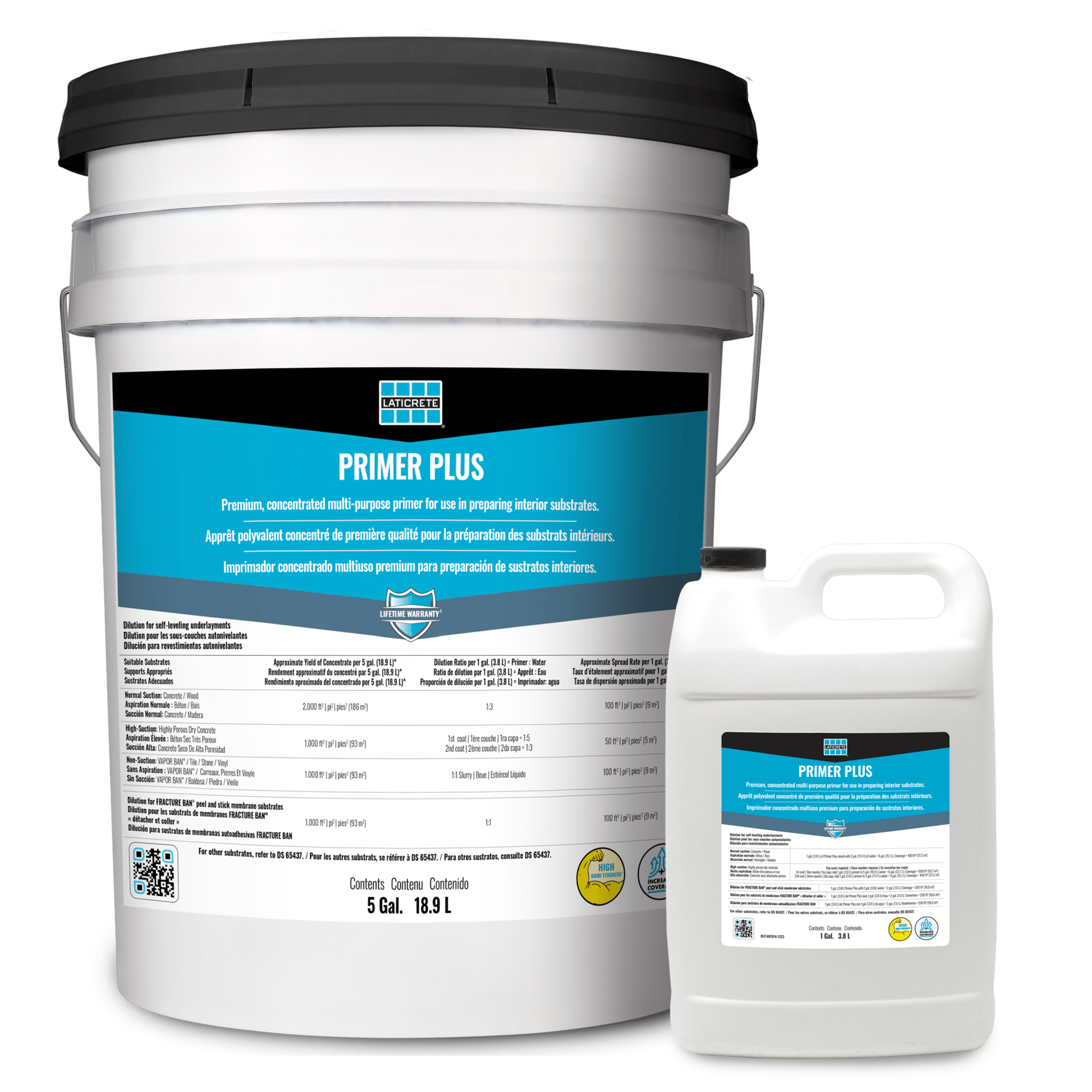 Primer Plus, all-in-one, premium, concentrated primer, increases,bond strength, performance, self-leveling, underlayments, crack isolation, peel and stick membranes, interior substrates.