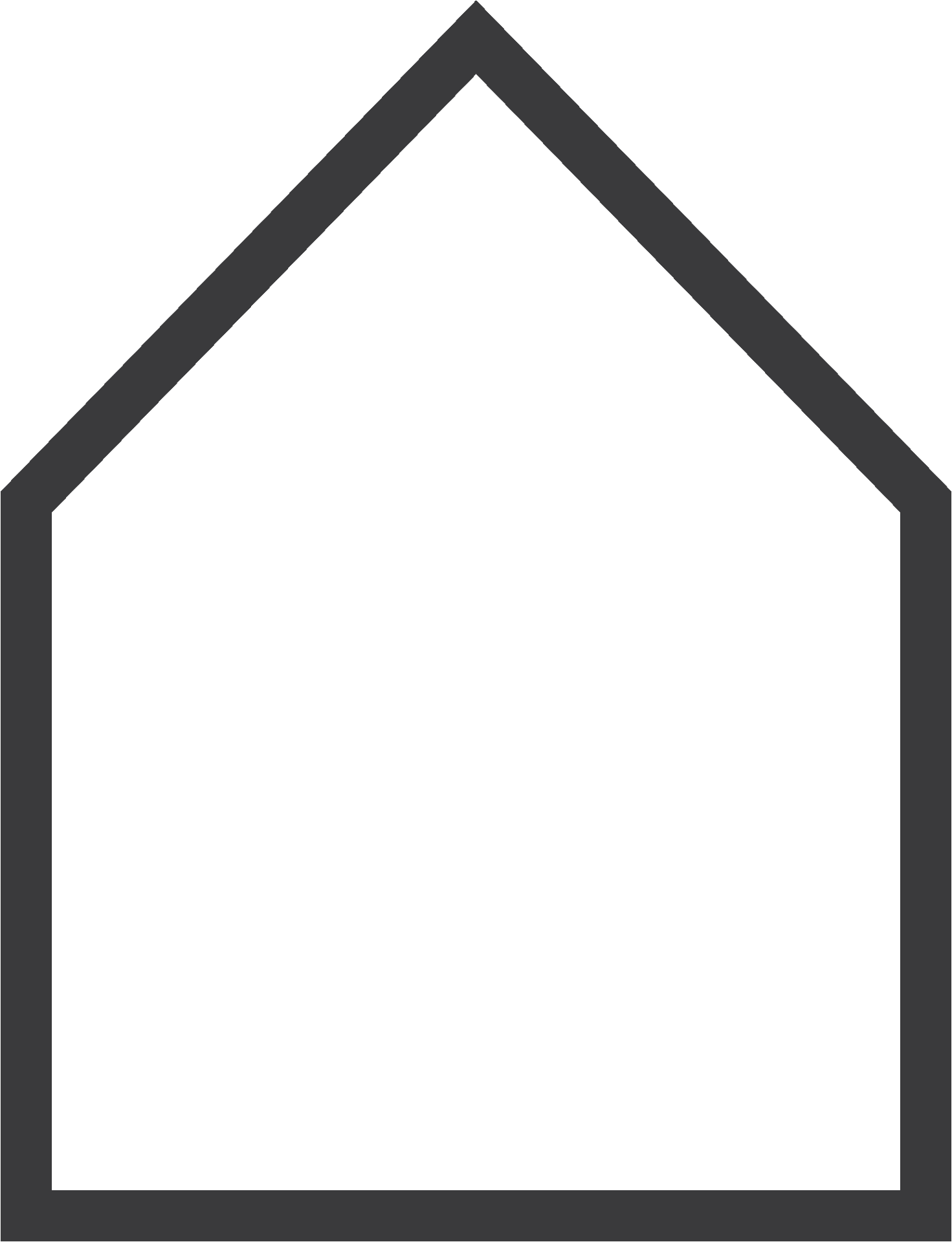 Outline of a simple house icon with a pointed roof on a dark green background.