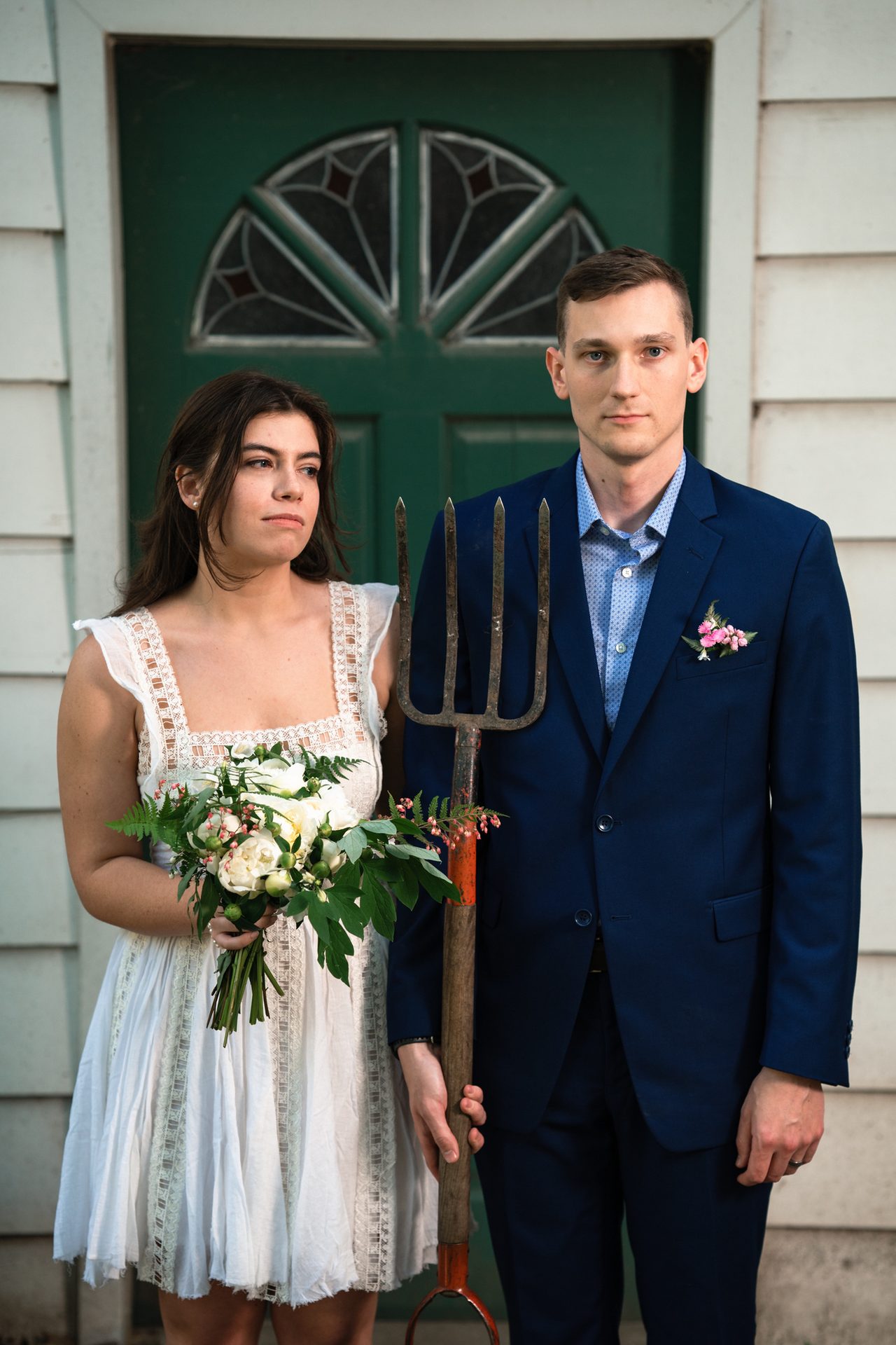 Wedding dress, Bridal clothing, Bride, Flower, Plant, Standing, Gesture, Happy