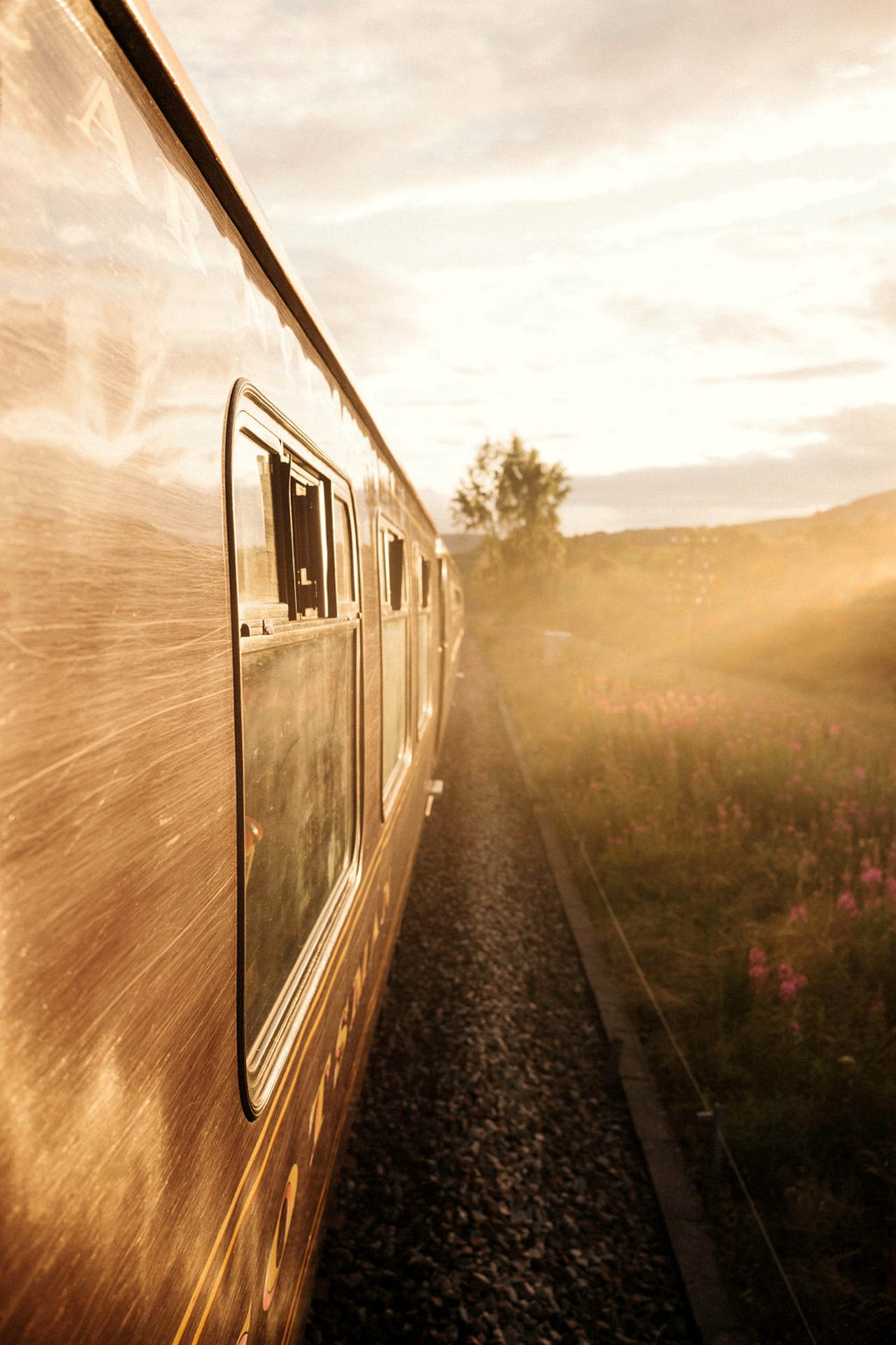 Mode of transport, Rolling stock, Train, Horizon, Landscape, Sunlight, Track