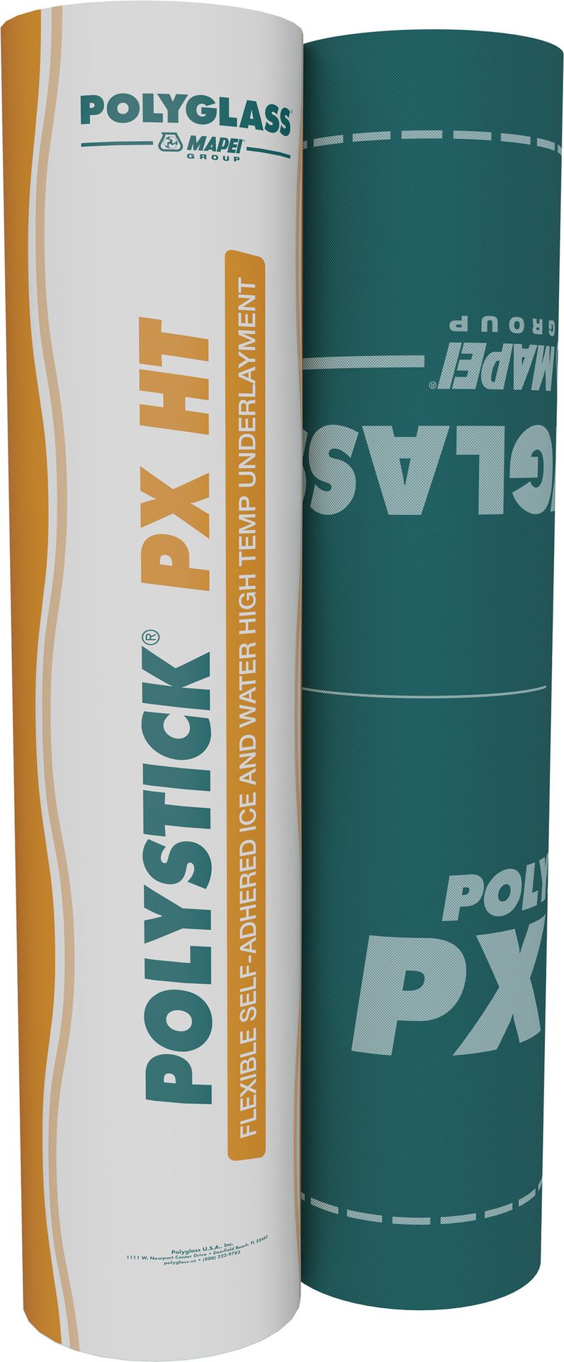 Two rolls of Polyglass Polystick PX HT underlayment for ice and water protection.
